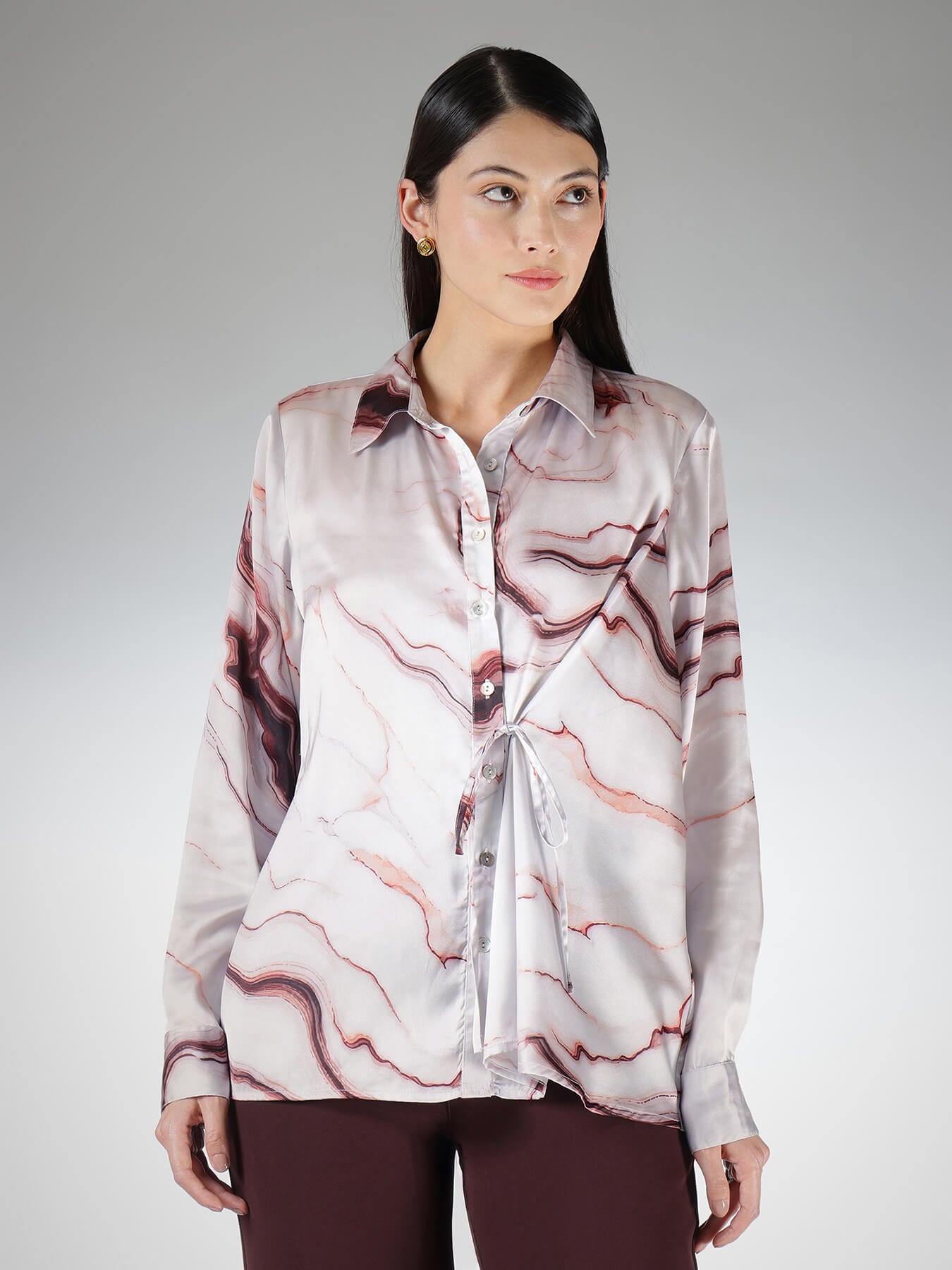 Satin Marble Print Shirt - Off-White