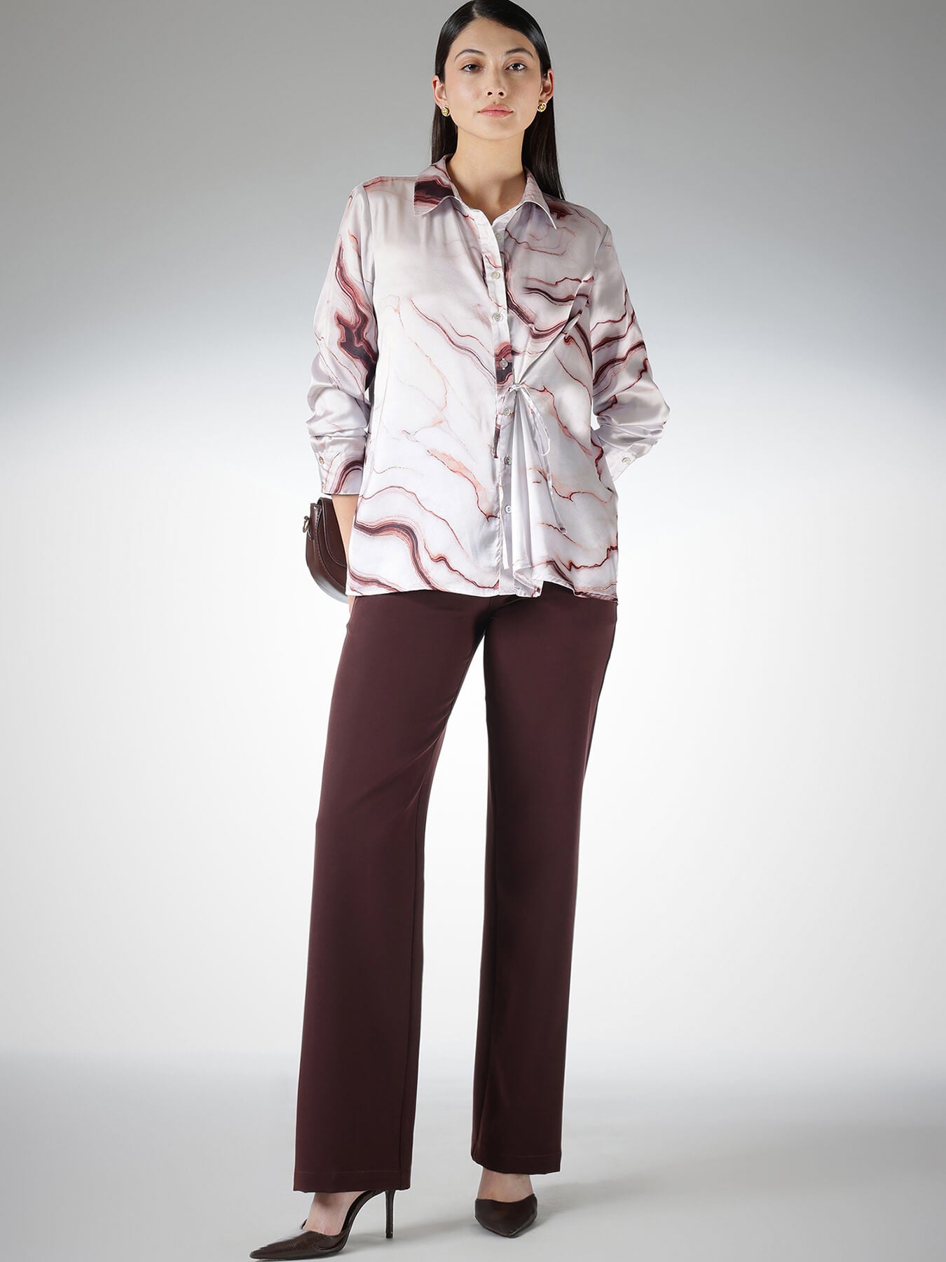 Satin Marble Print Shirt - Off-White