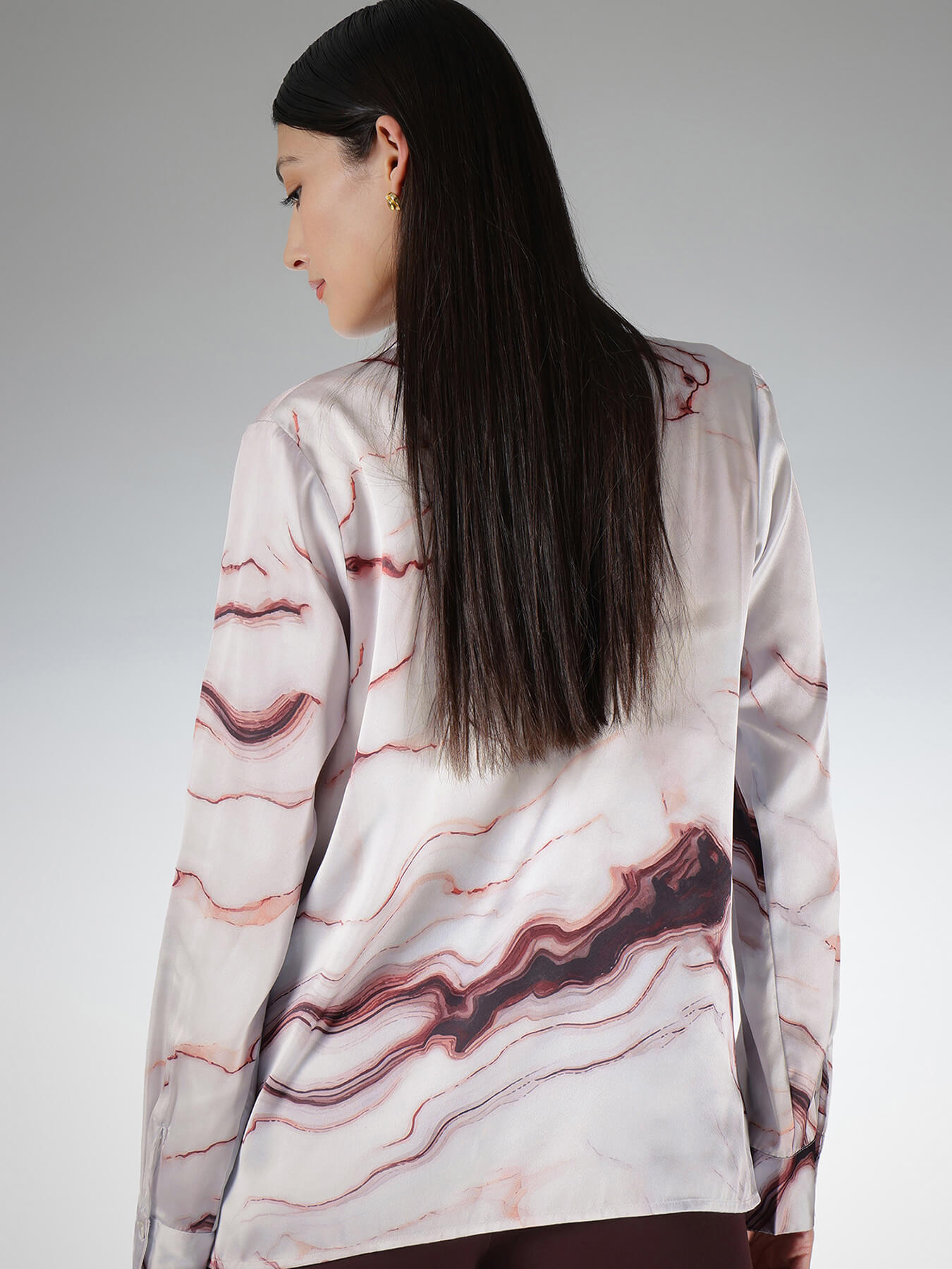 Satin Marble Print Shirt - Off-White