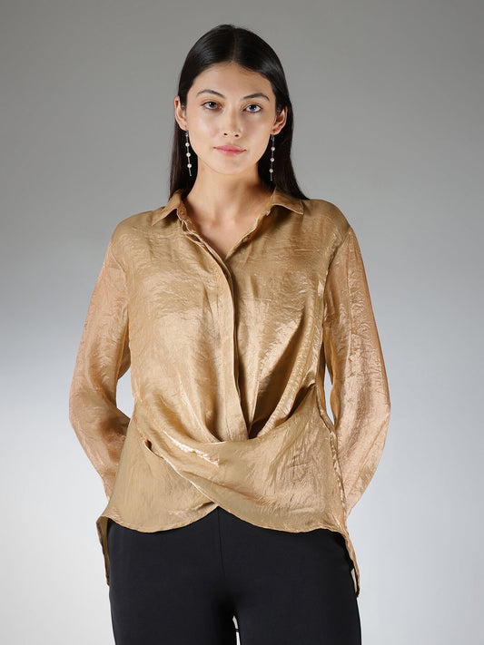 Criss-Cross Sheer Shirt - Gold