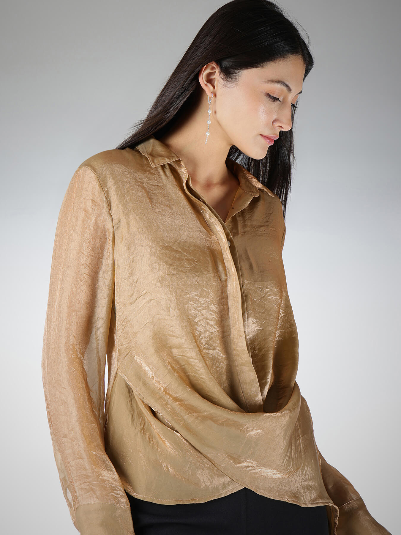 Criss-Cross Sheer Shirt - Gold