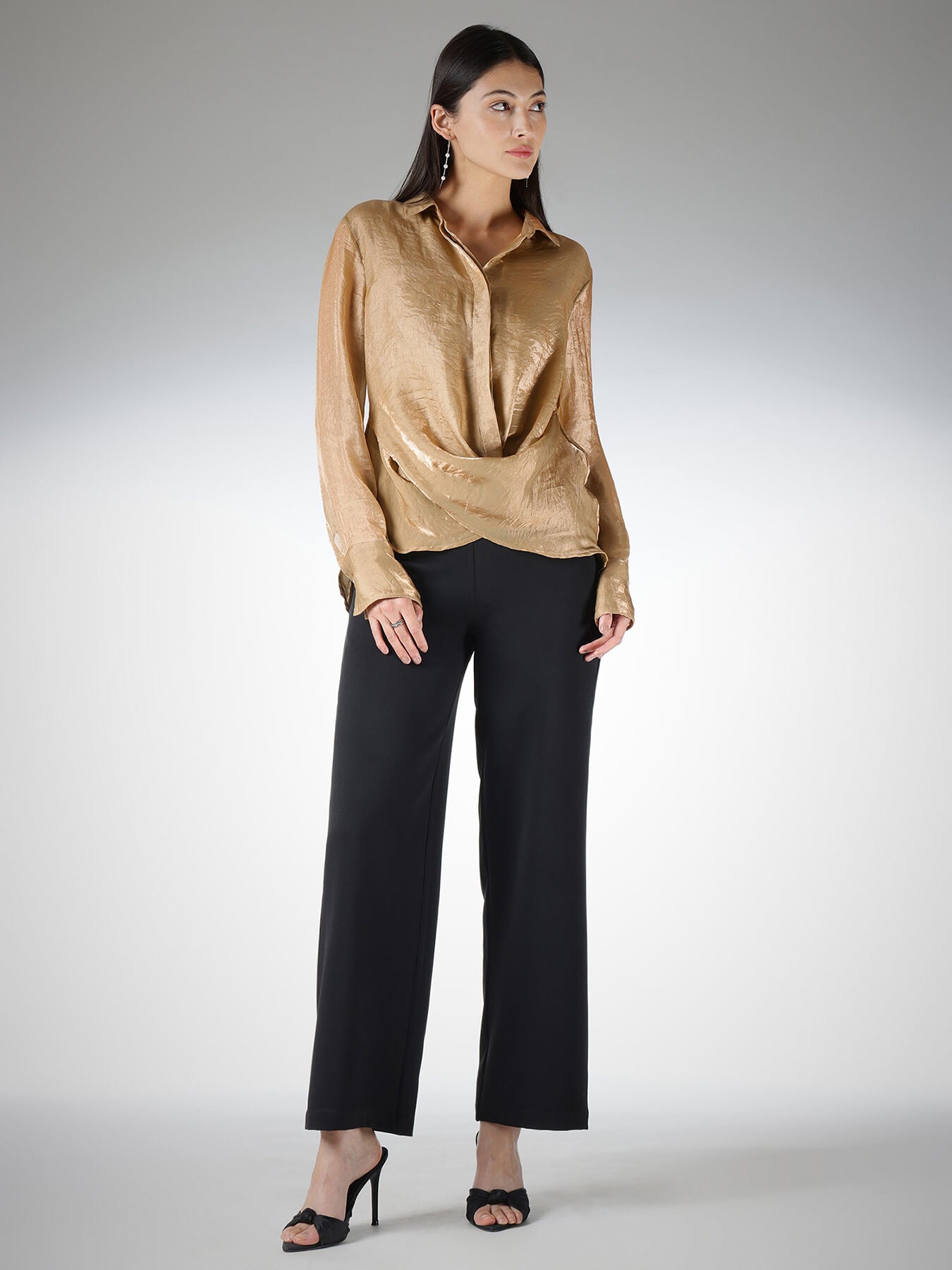 Criss-Cross Sheer Shirt - Gold