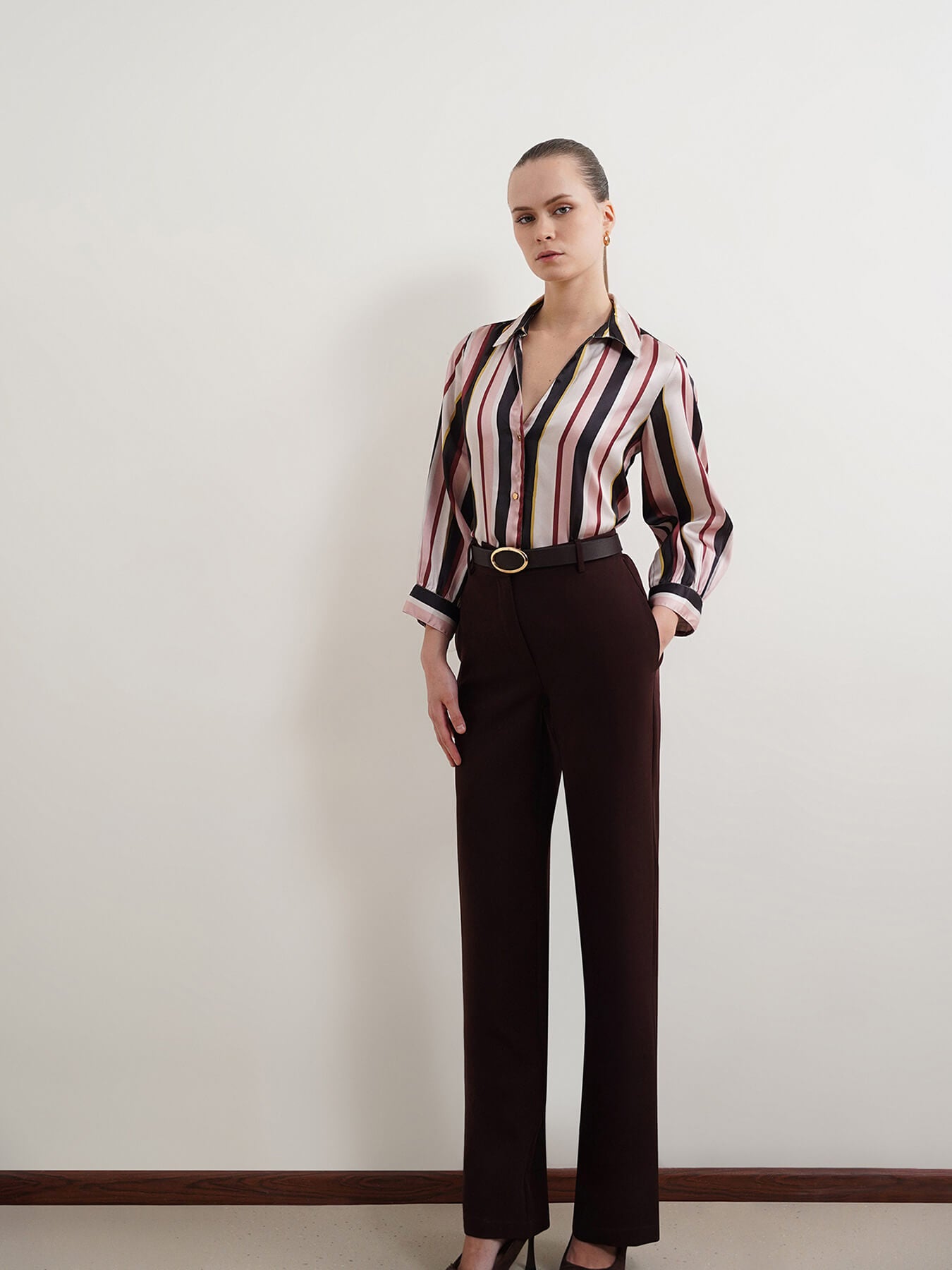 Satin Striped Shirt - Beige