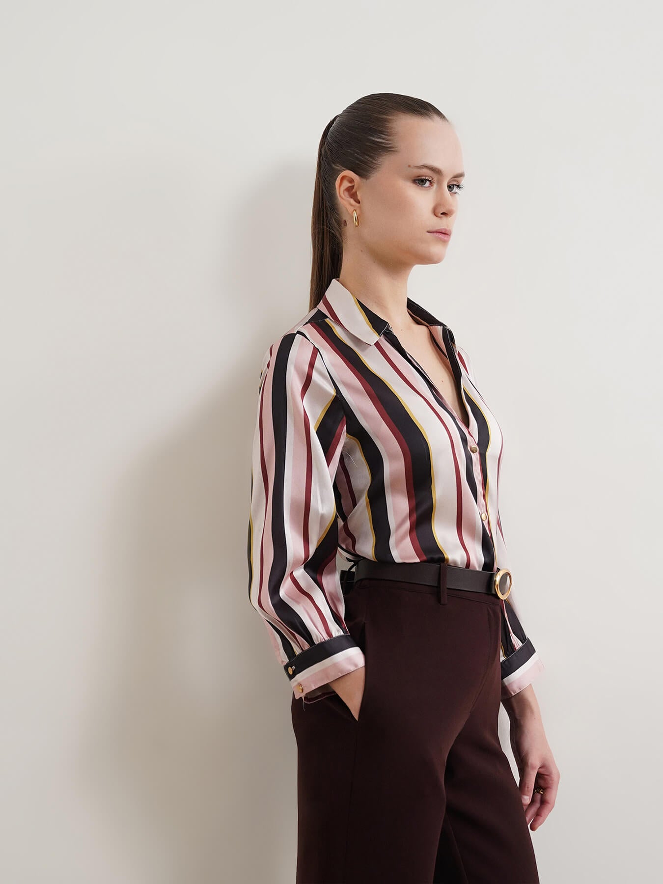 Satin Striped Shirt - Beige