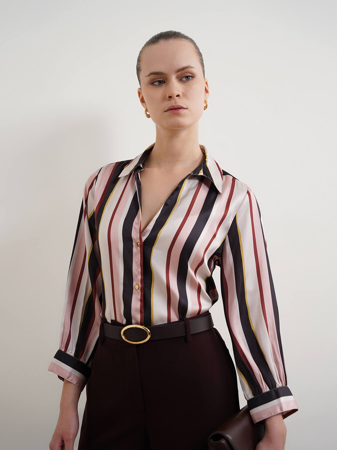 Satin Striped Shirt - Beige