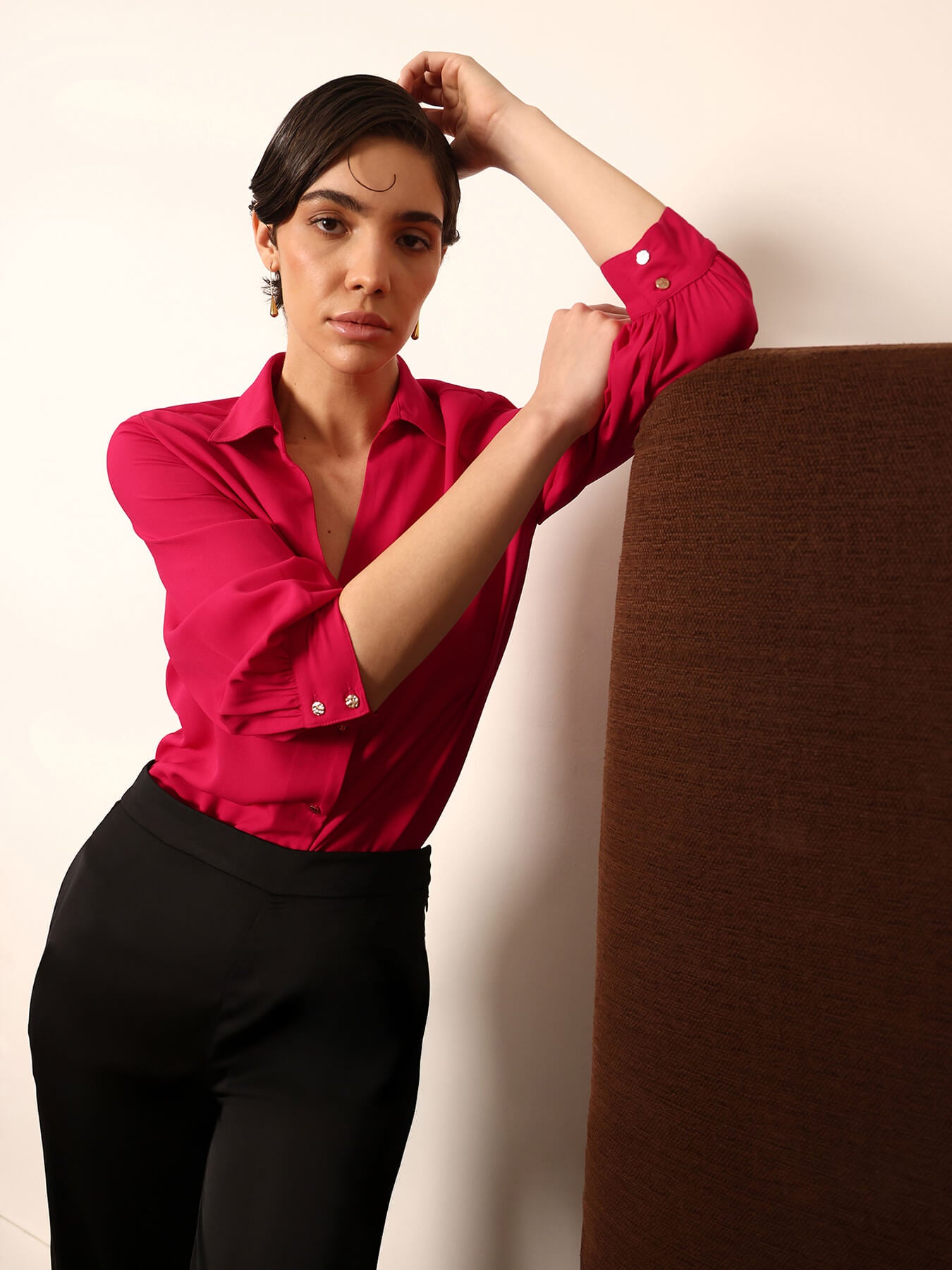 Collared V-Neck Shirt - Pink