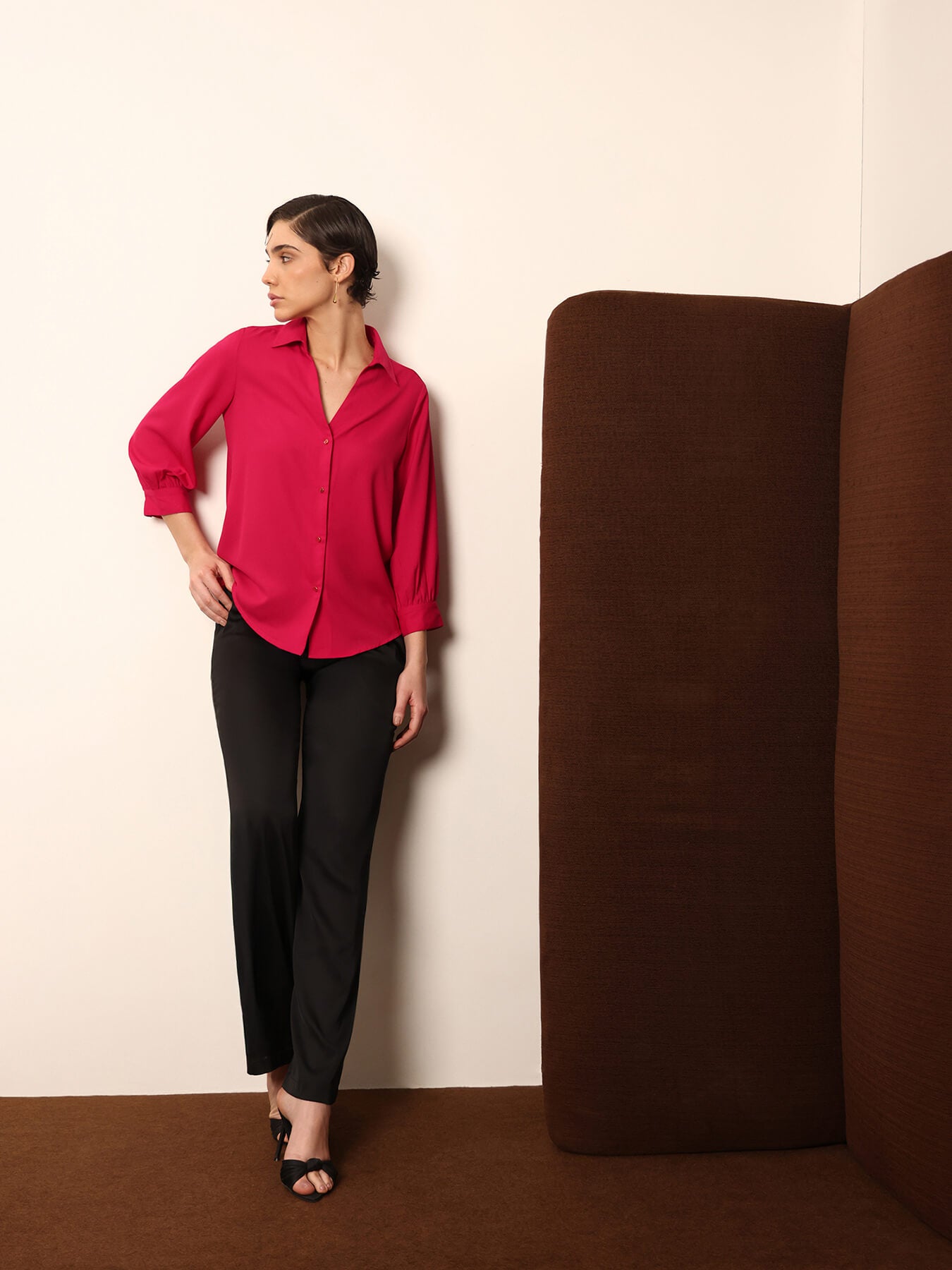 Collared V-Neck Shirt - Pink