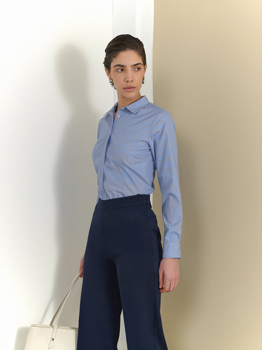 Cotton Striped Slim Fit Shirt - Blue