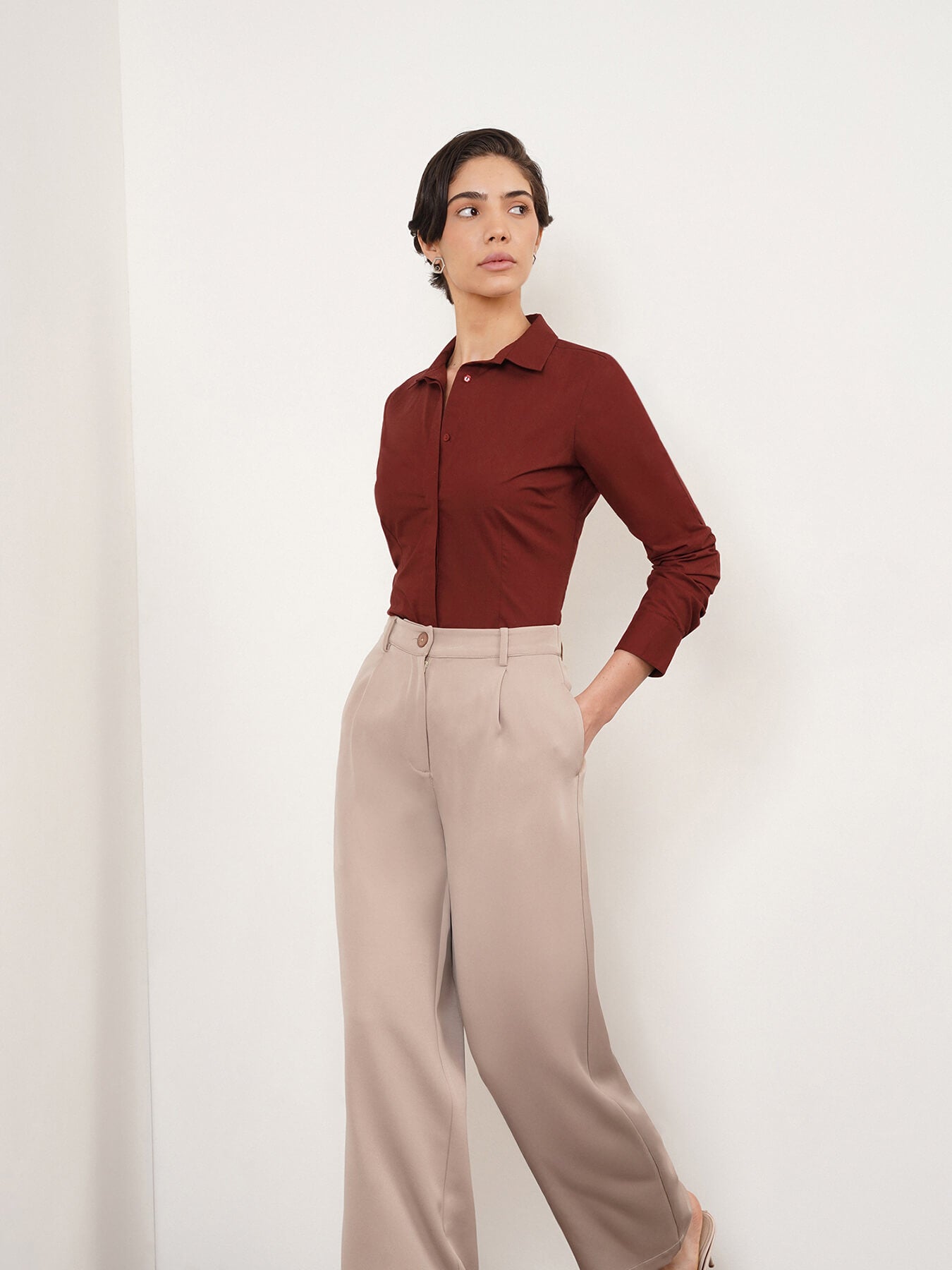 Cotton Slim Fit Shirt - Maroon