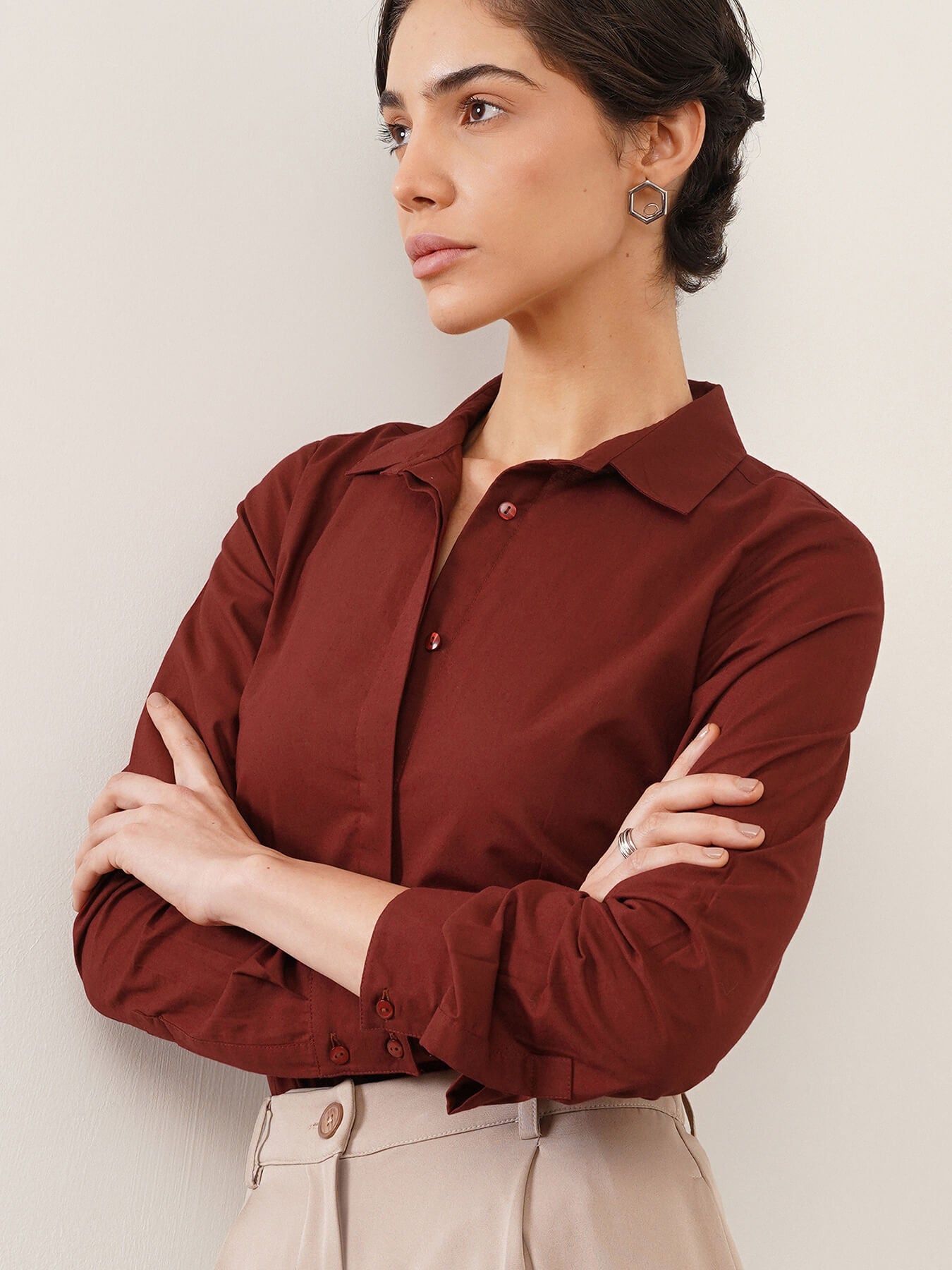 Cotton Slim Fit Shirt - Maroon