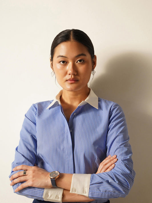 Striped Contrast Collar Shirt - Blue