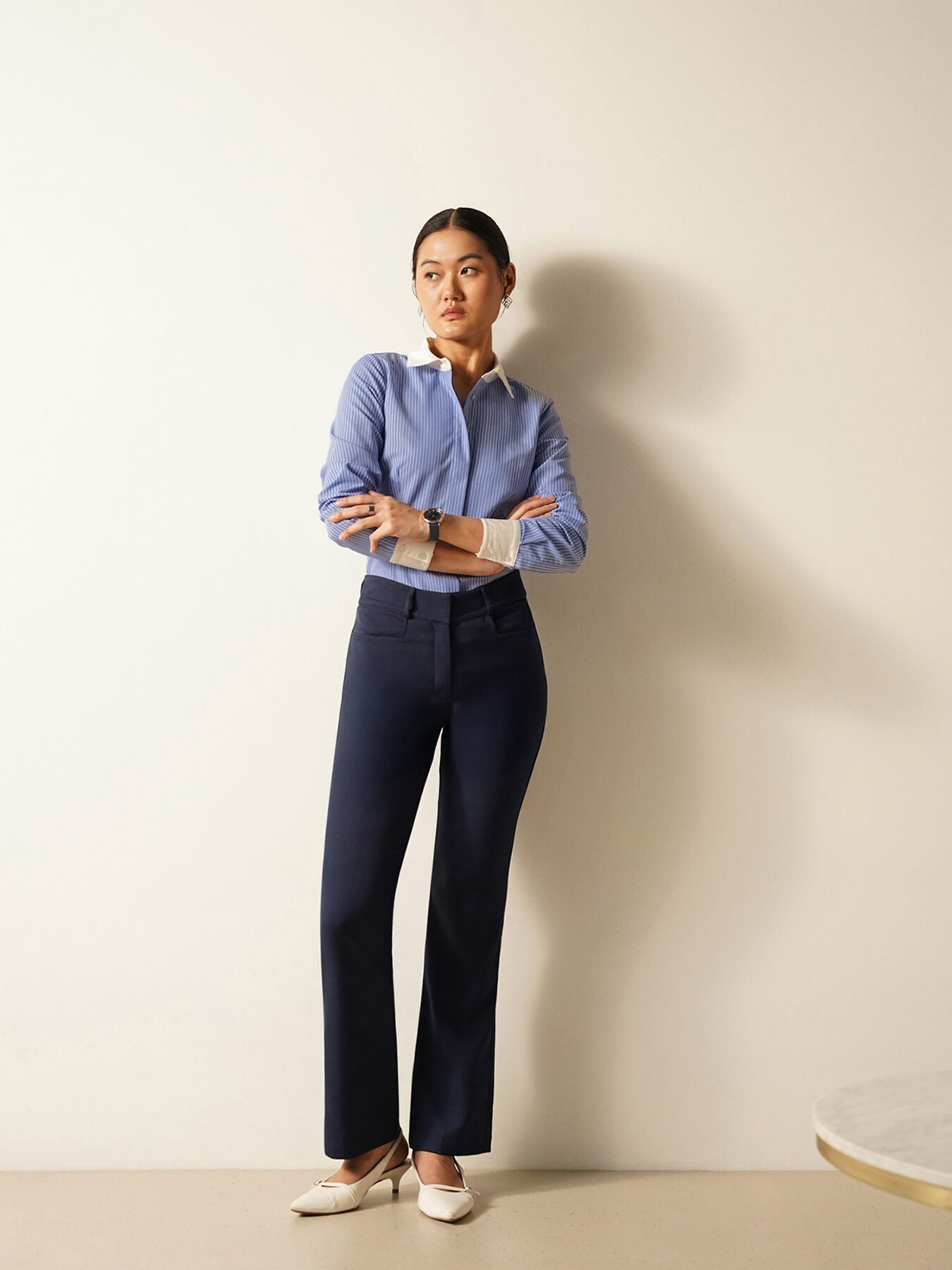 Striped Contrast Collar Shirt - Blue