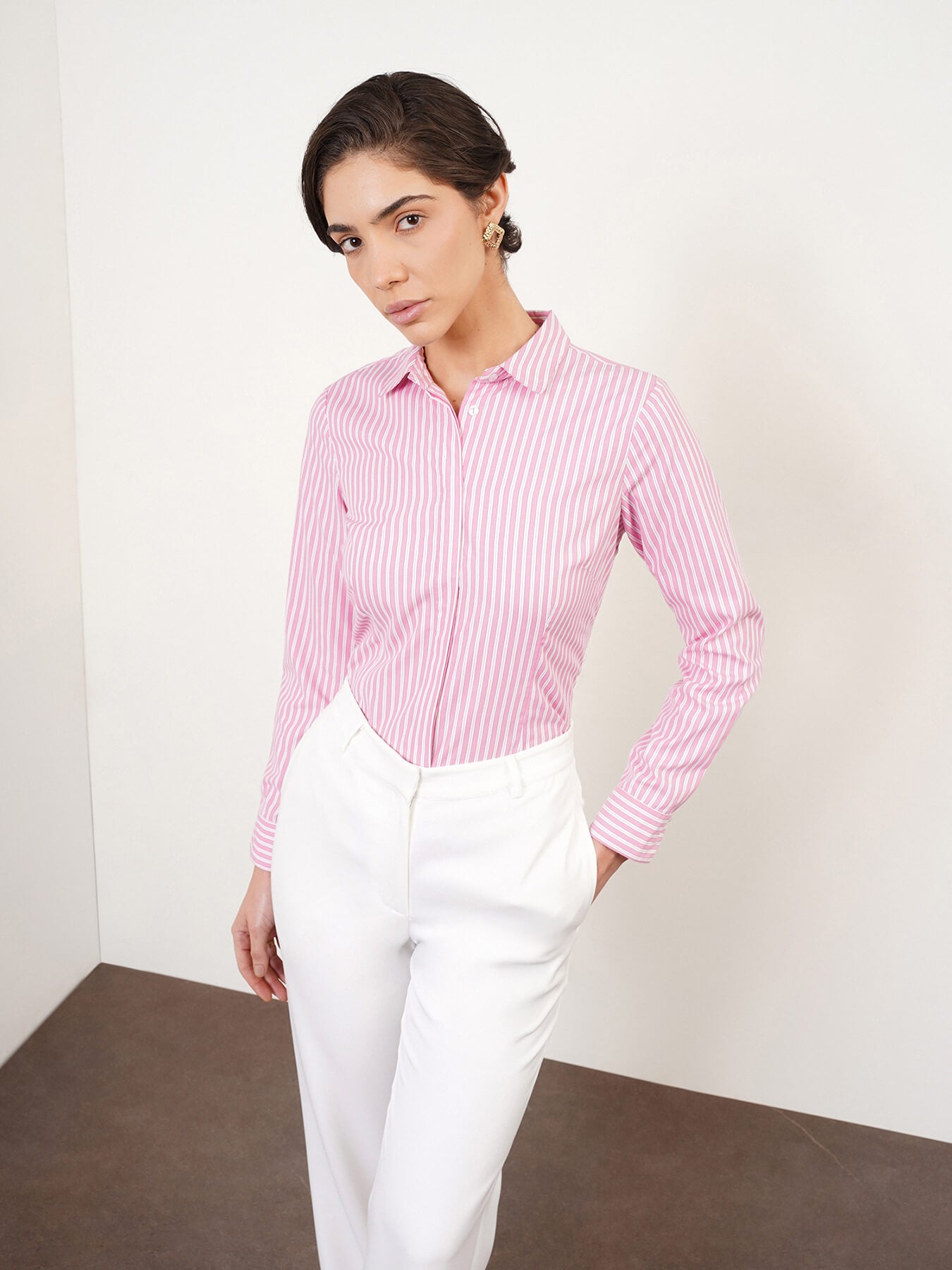 Cotton Striped Slim Fit Shirt - Pink