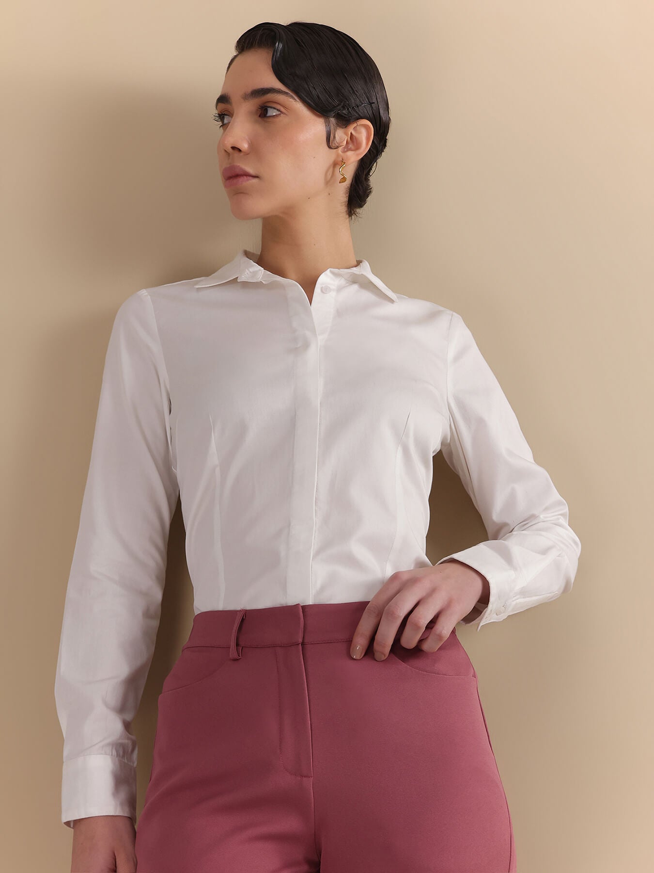 Cotton Collared Shirt - White