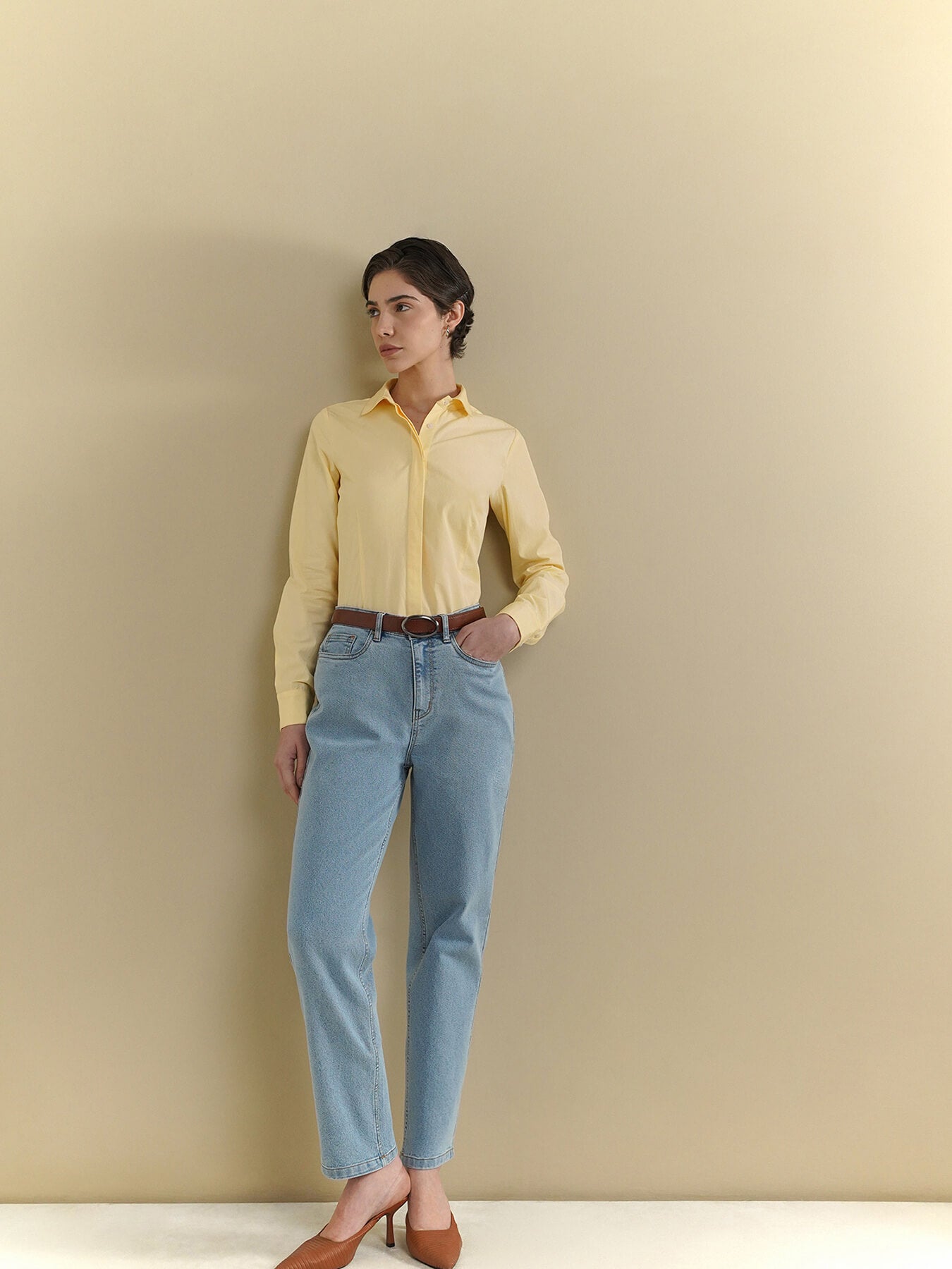 Cotton Slim Fit Shirt - Yellow