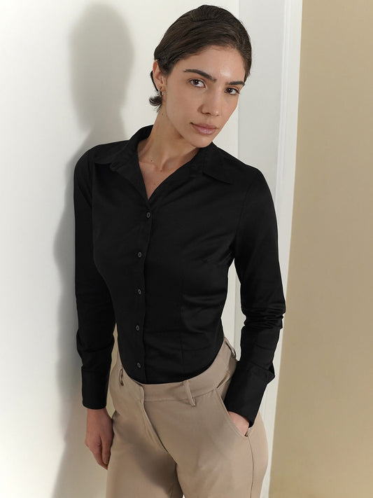 Fitted Cotton Shirt - Black