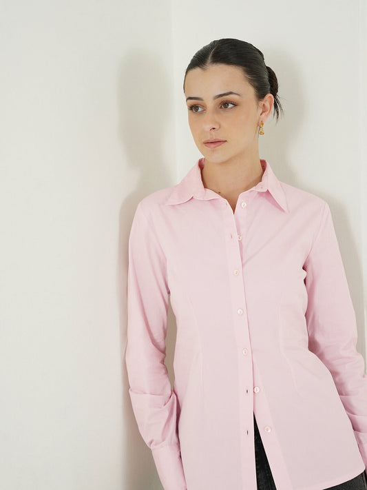 Cotton Stretch Fitted Shirt - Pink