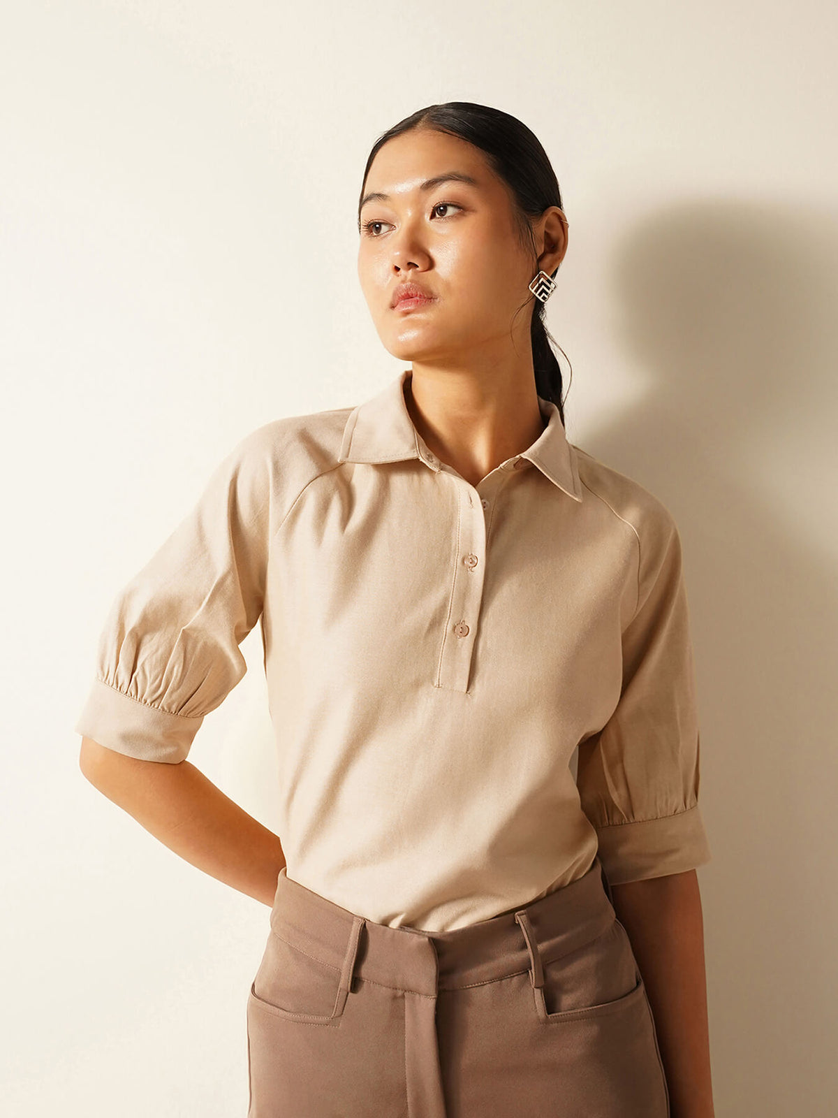 Cotton Oxford Shirt - Beige