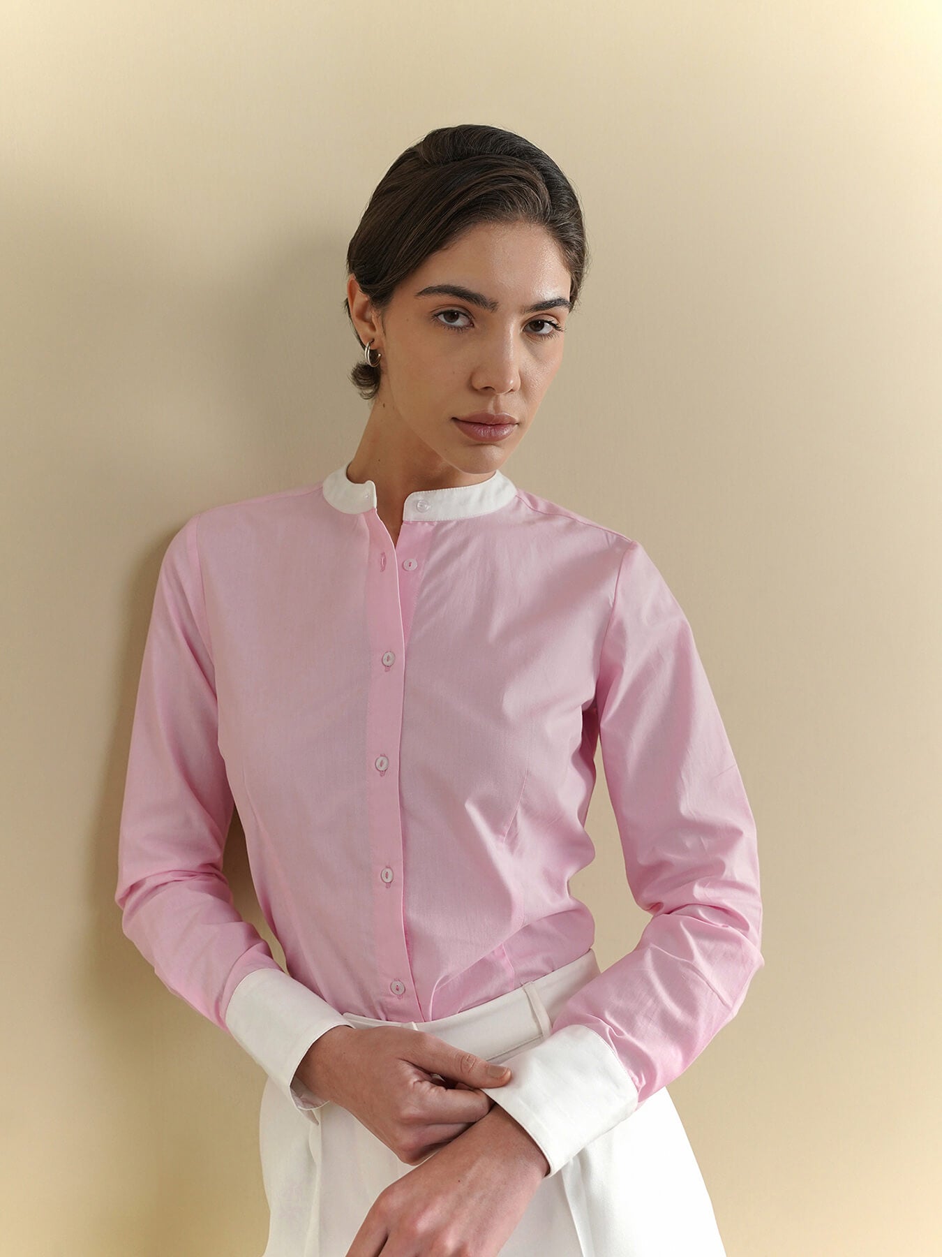 Cotton Mandarin Shirt - Pink