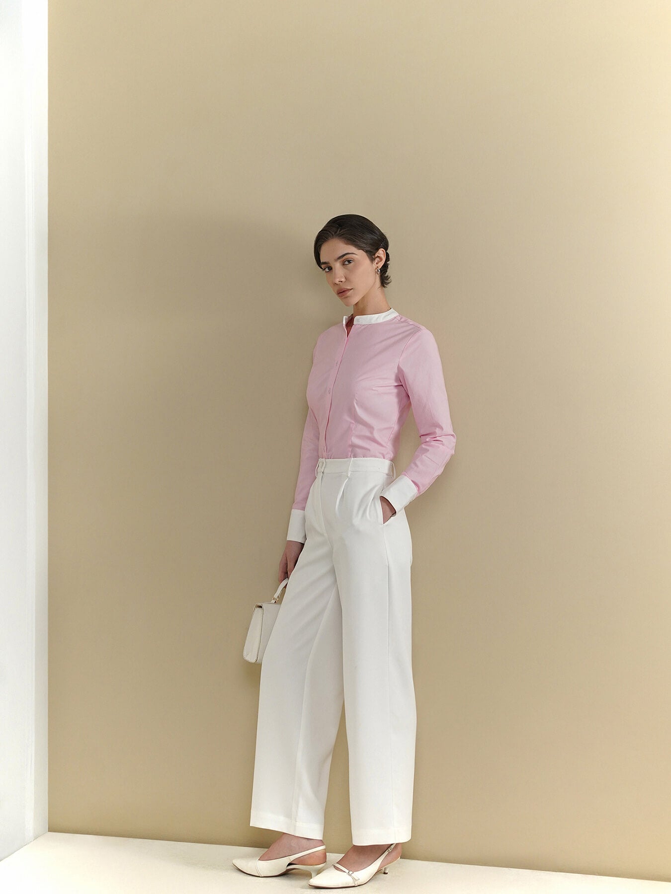 Cotton Mandarin Shirt - Pink