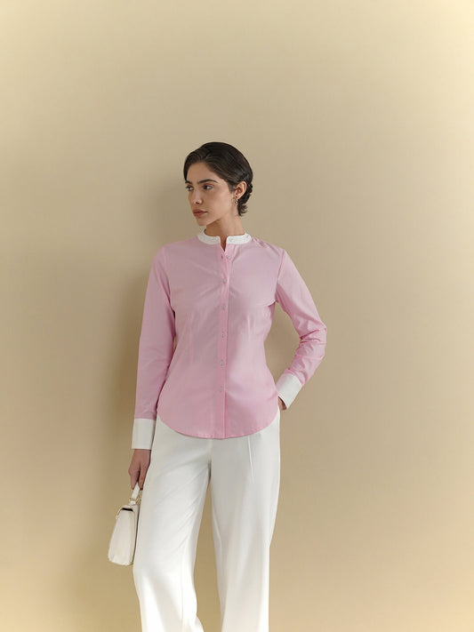 Cotton Mandarin Shirt - Pink