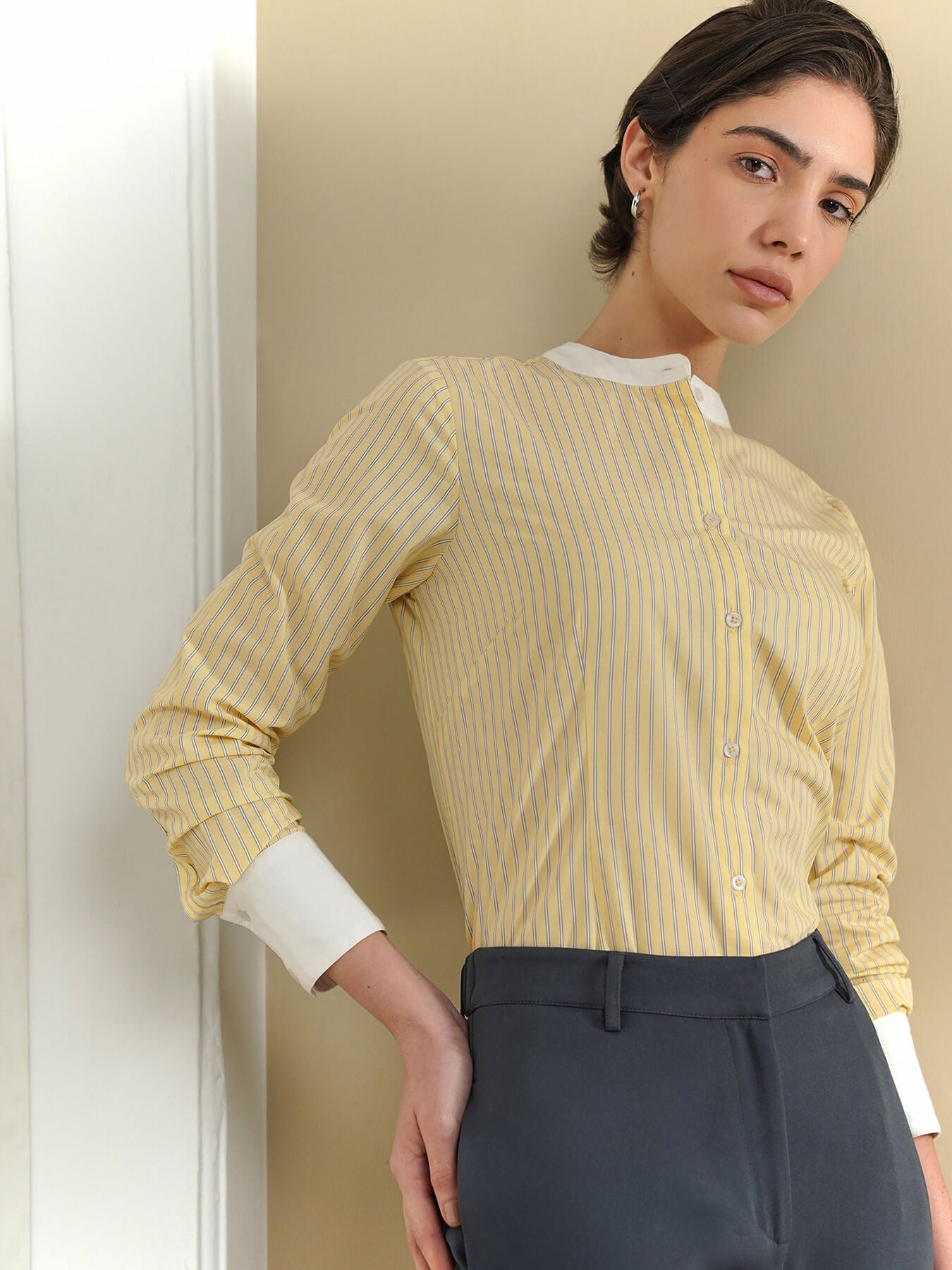 Cotton Striped Shirt - Yellow