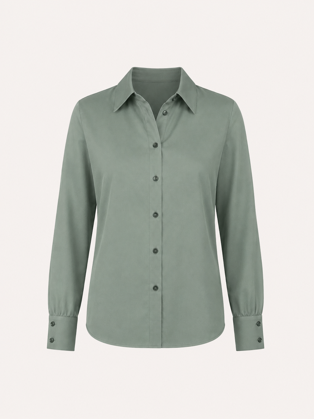 Gathered Shoulder V-Neck Shirt - Sage Green
