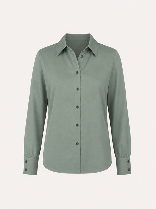 Gathered Shoulder V-Neck Shirt - Sage Green