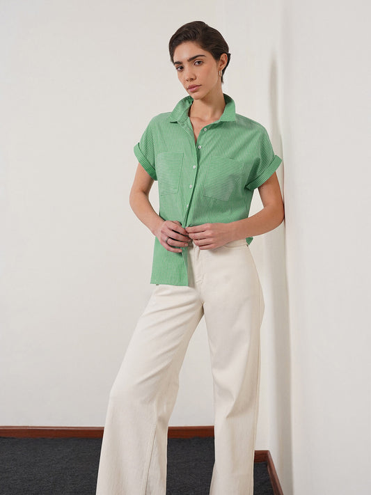 Cotton Striped Shirt - Green