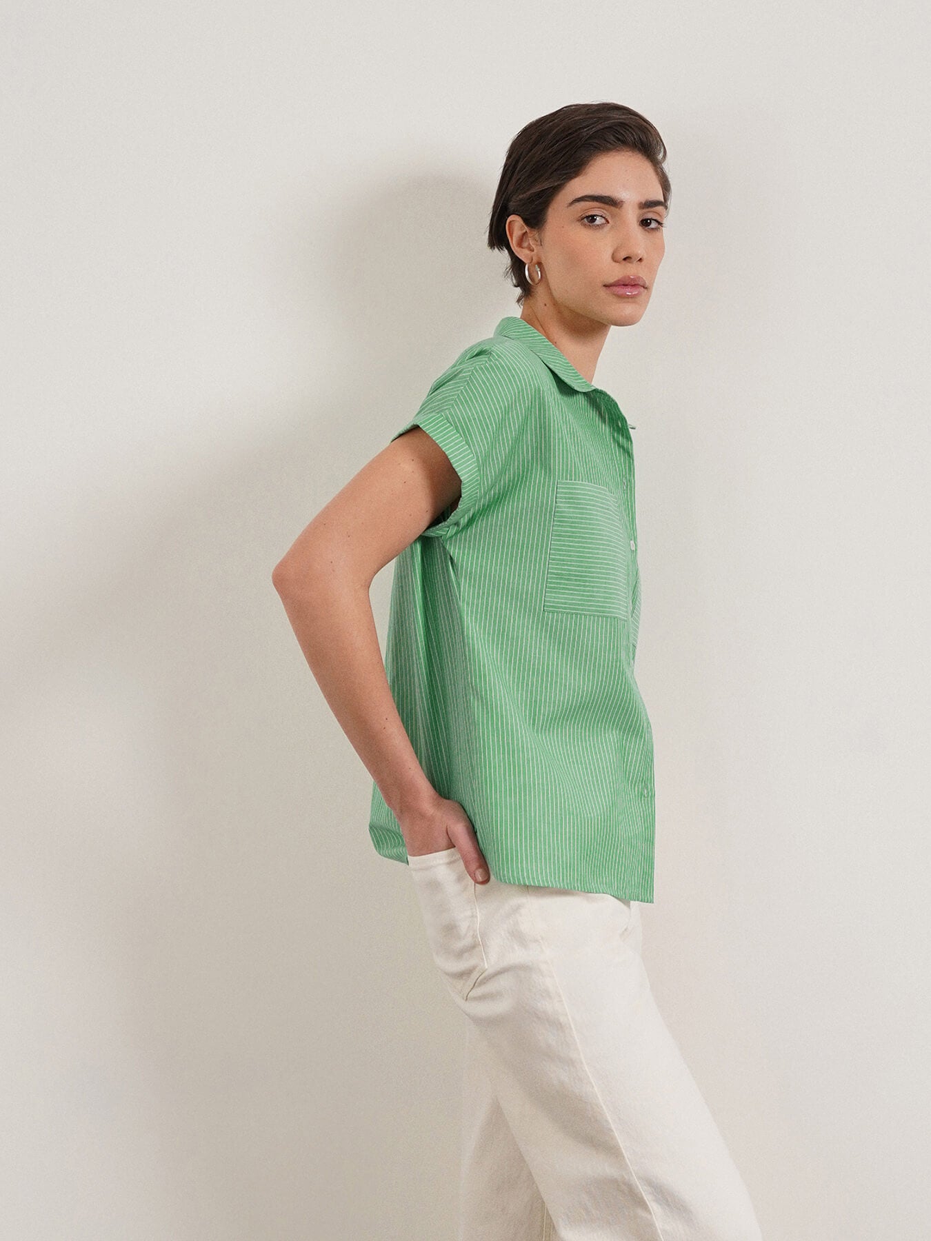 Cotton Striped Shirt - Green