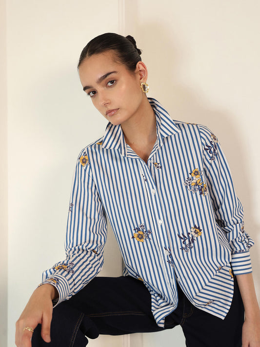 Cotton Striped Shirt - Blue