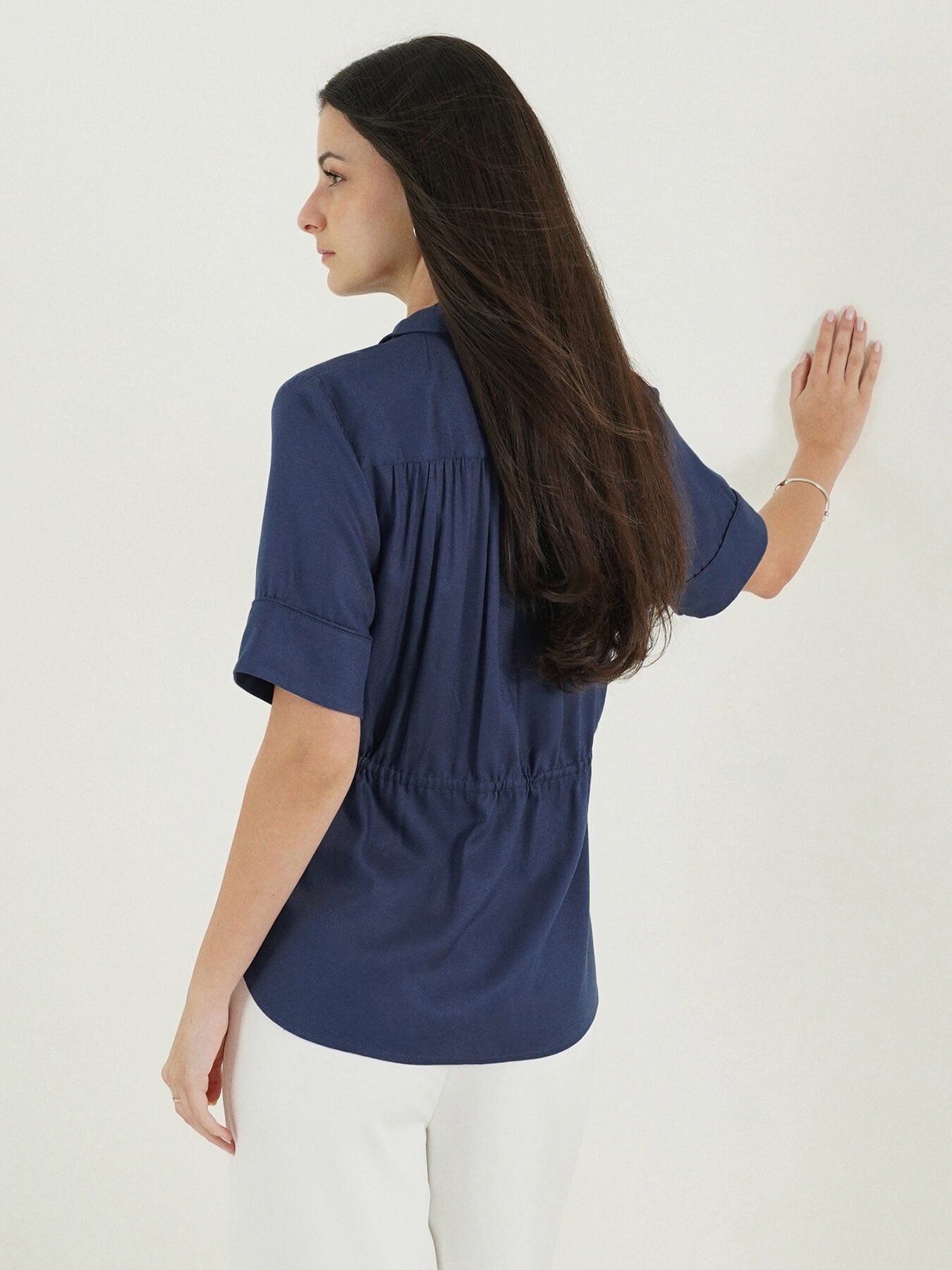 Viscose Drawstring Waist Shirt - Blue