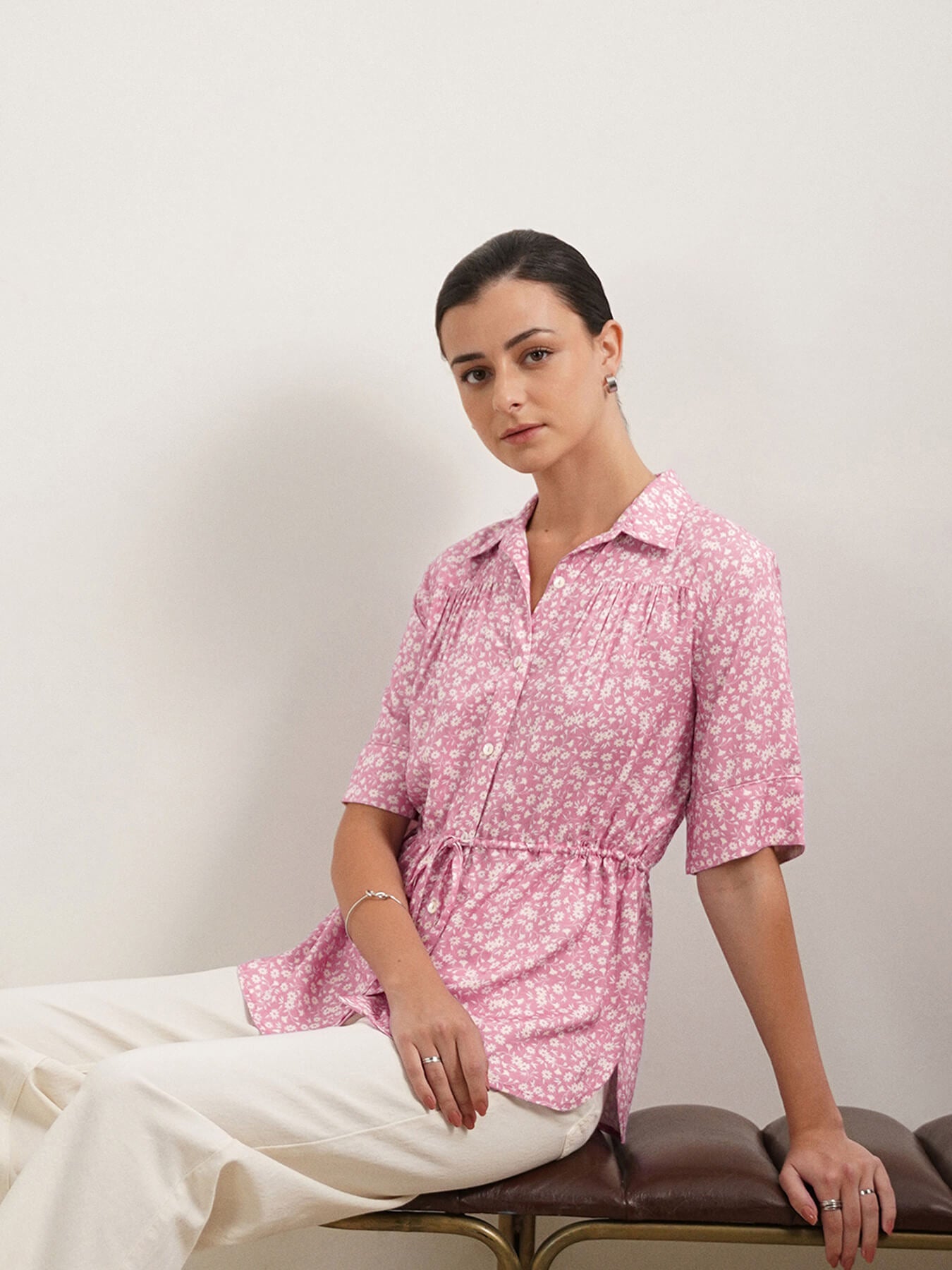 Floral Drawstring waist Shirt - Lavender
