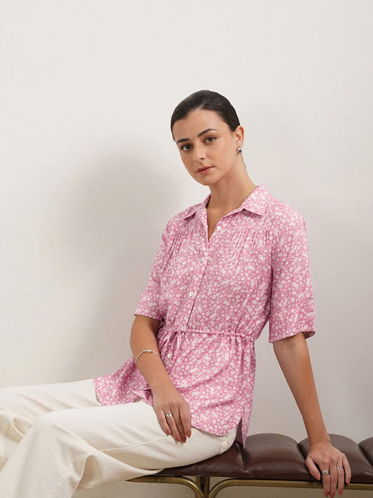 Floral Drawstring waist Shirt - Lavender