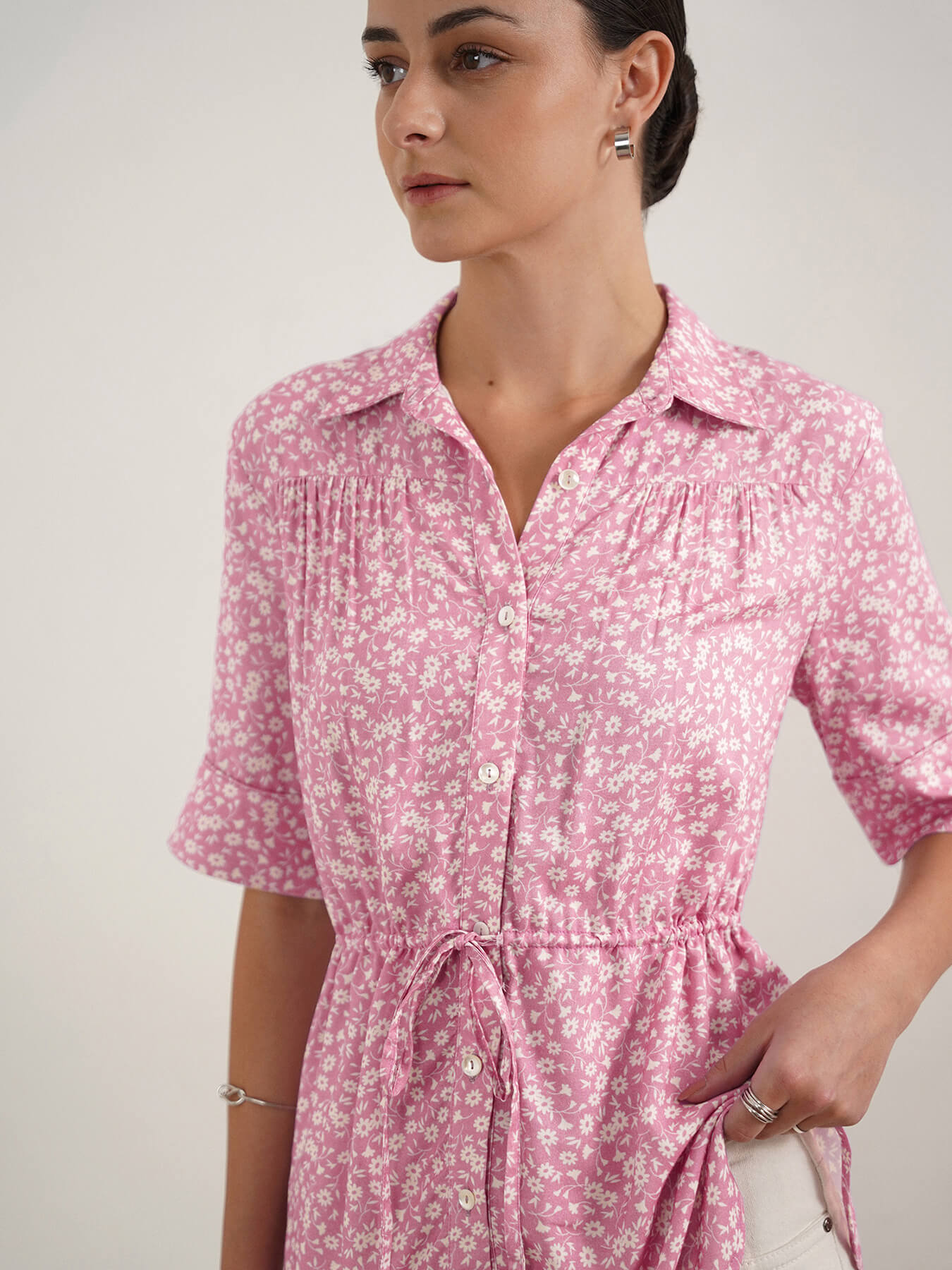Floral Drawstring waist Shirt - Lavender