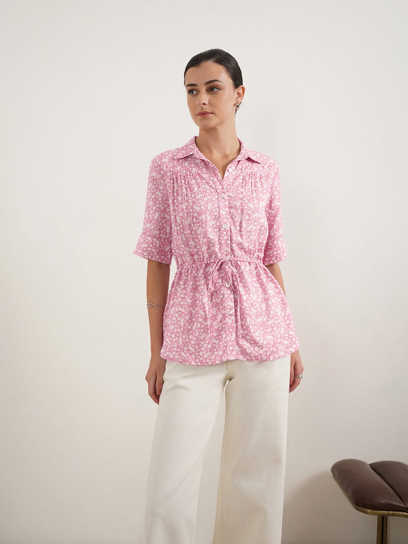 Floral Drawstring waist Shirt - Lavender