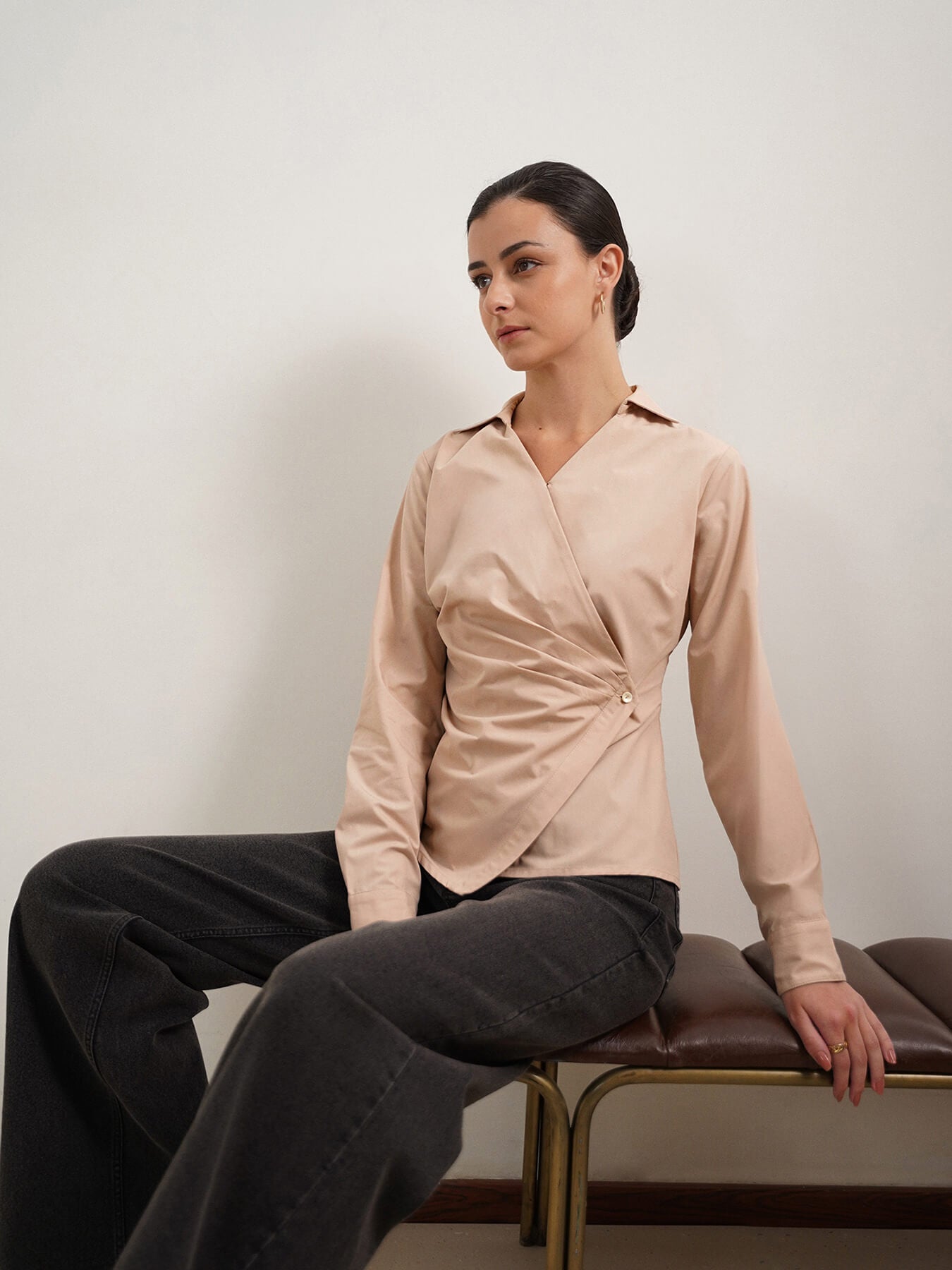 Cotton Wrap Shirt - Beige
