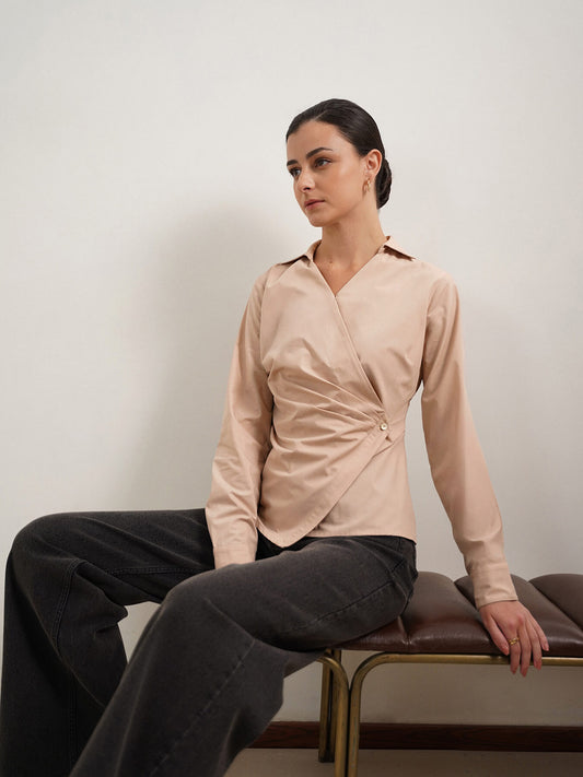 Cotton Wrap Shirt - Beige