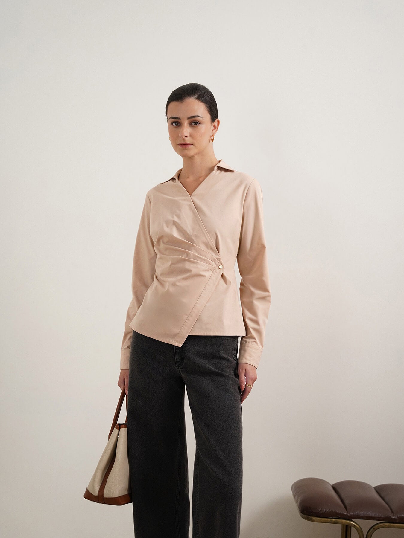 Cotton Wrap Shirt - Beige