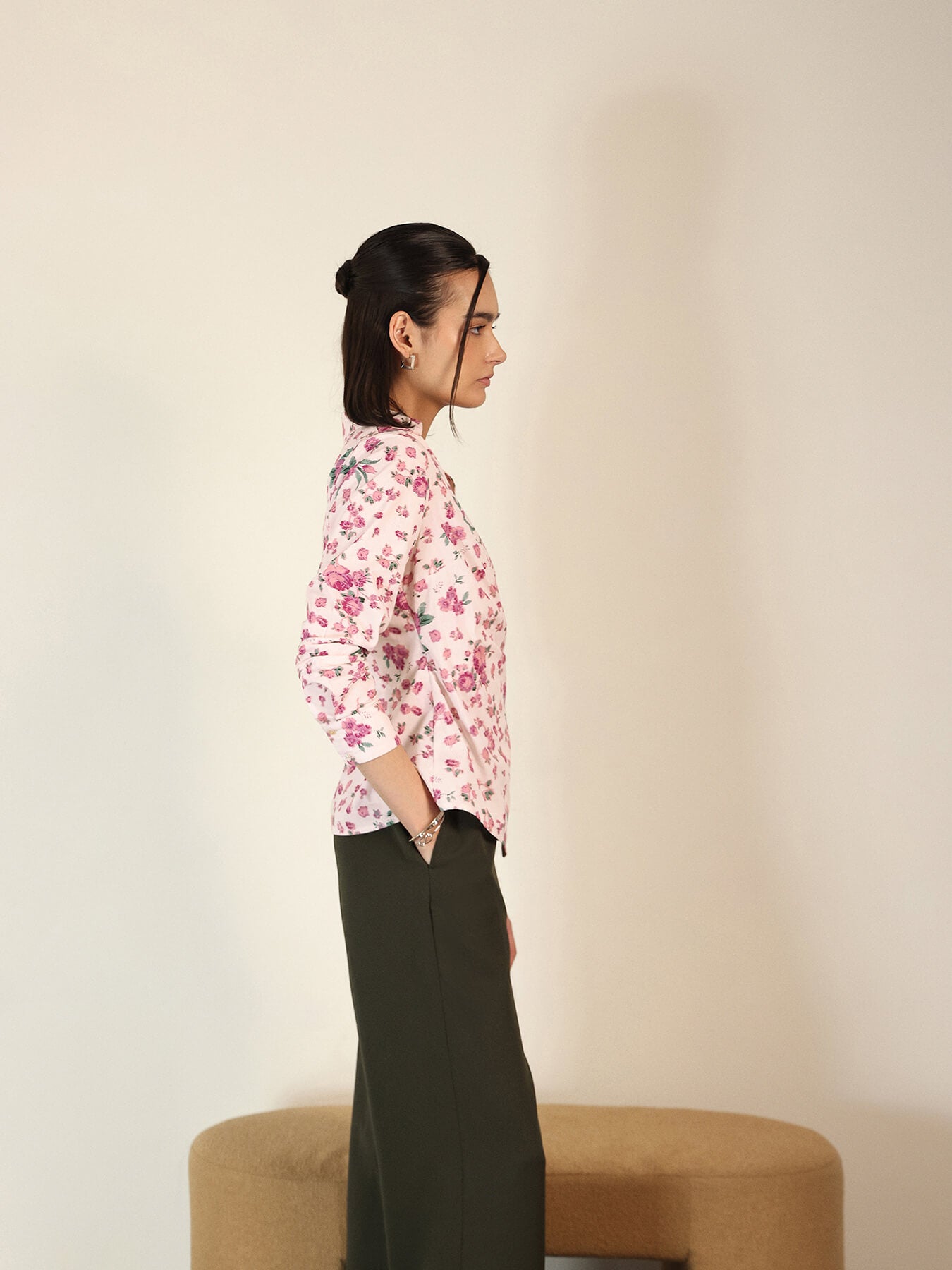 Cotton Floral Wrap Shirt - White
