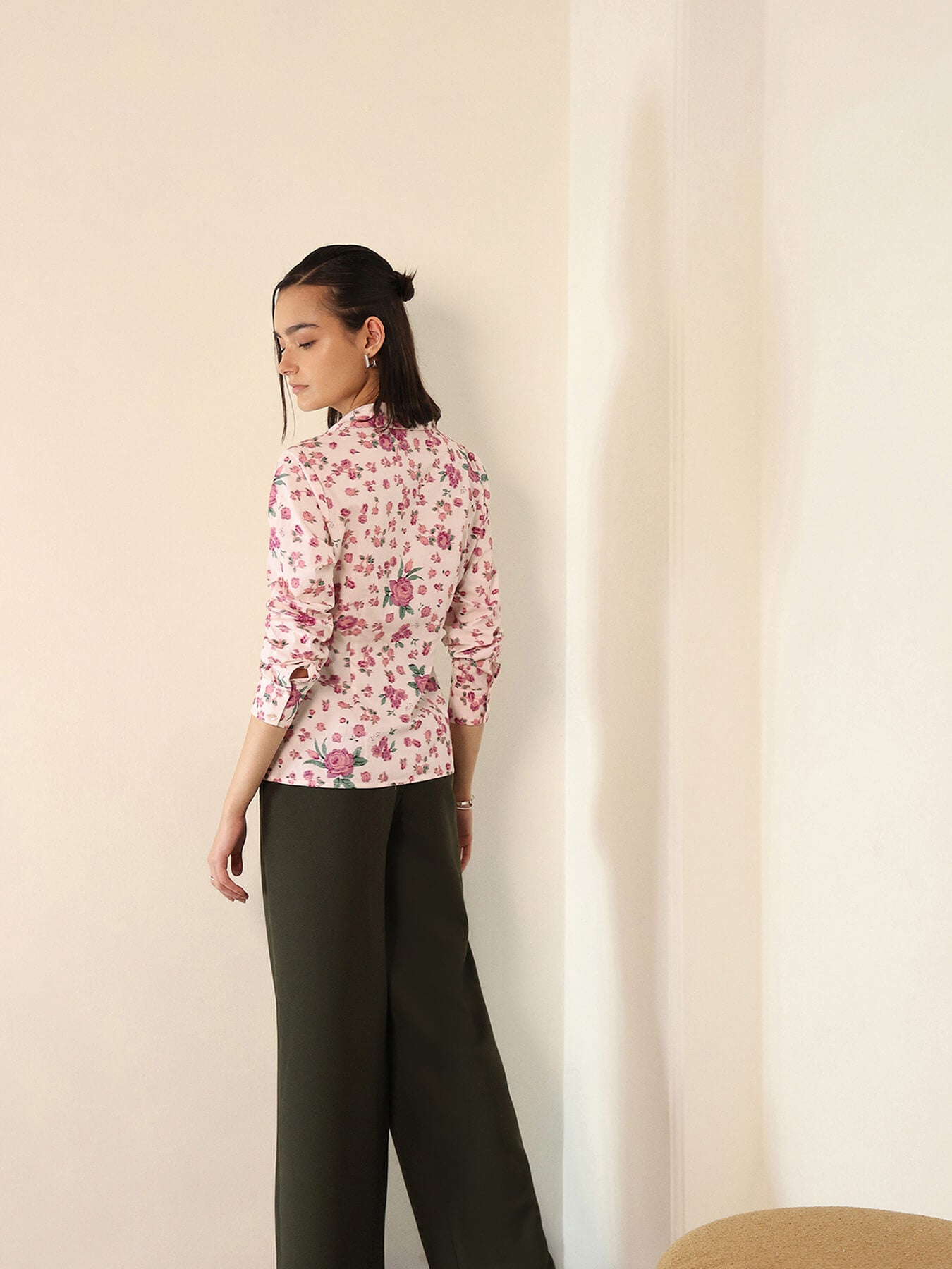 Cotton Floral Wrap Shirt - White