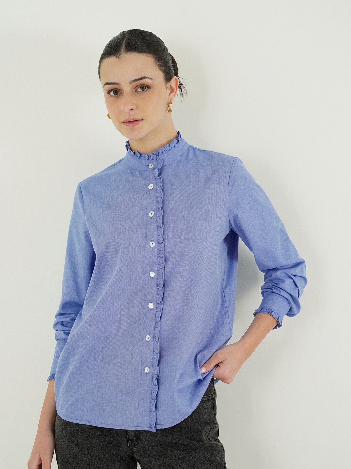 Striped Shirt with Ruffles - Blue