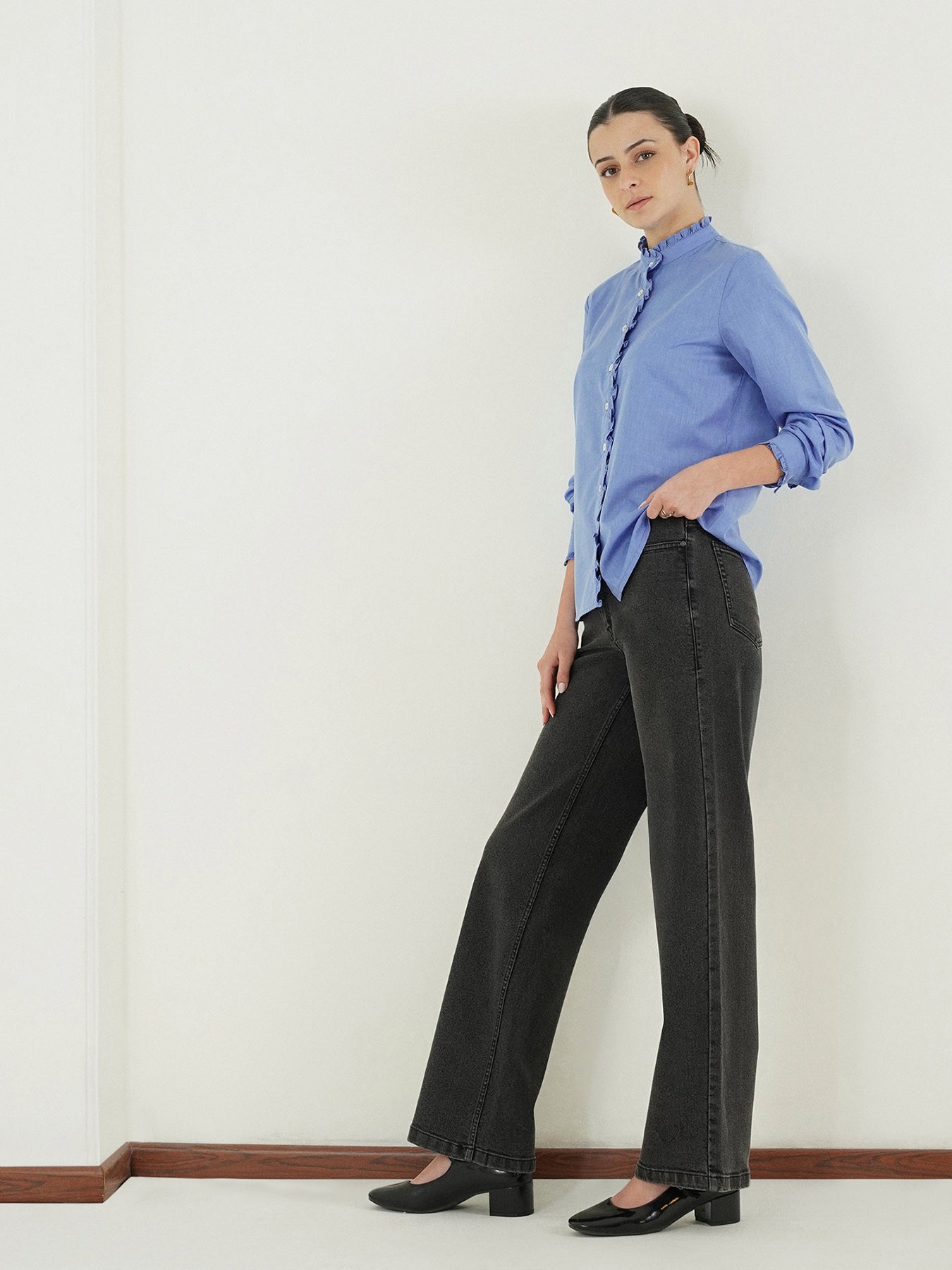 Striped Shirt with Ruffles - Blue
