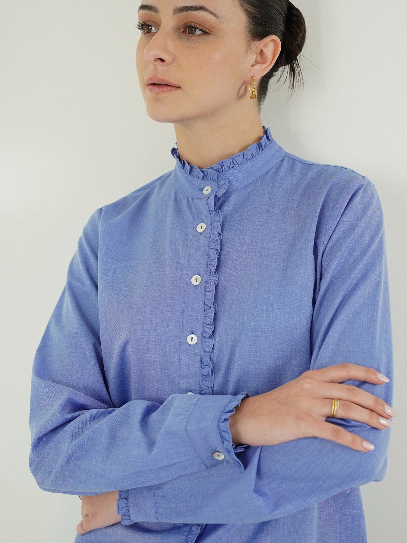 Striped Shirt with Ruffles - Blue