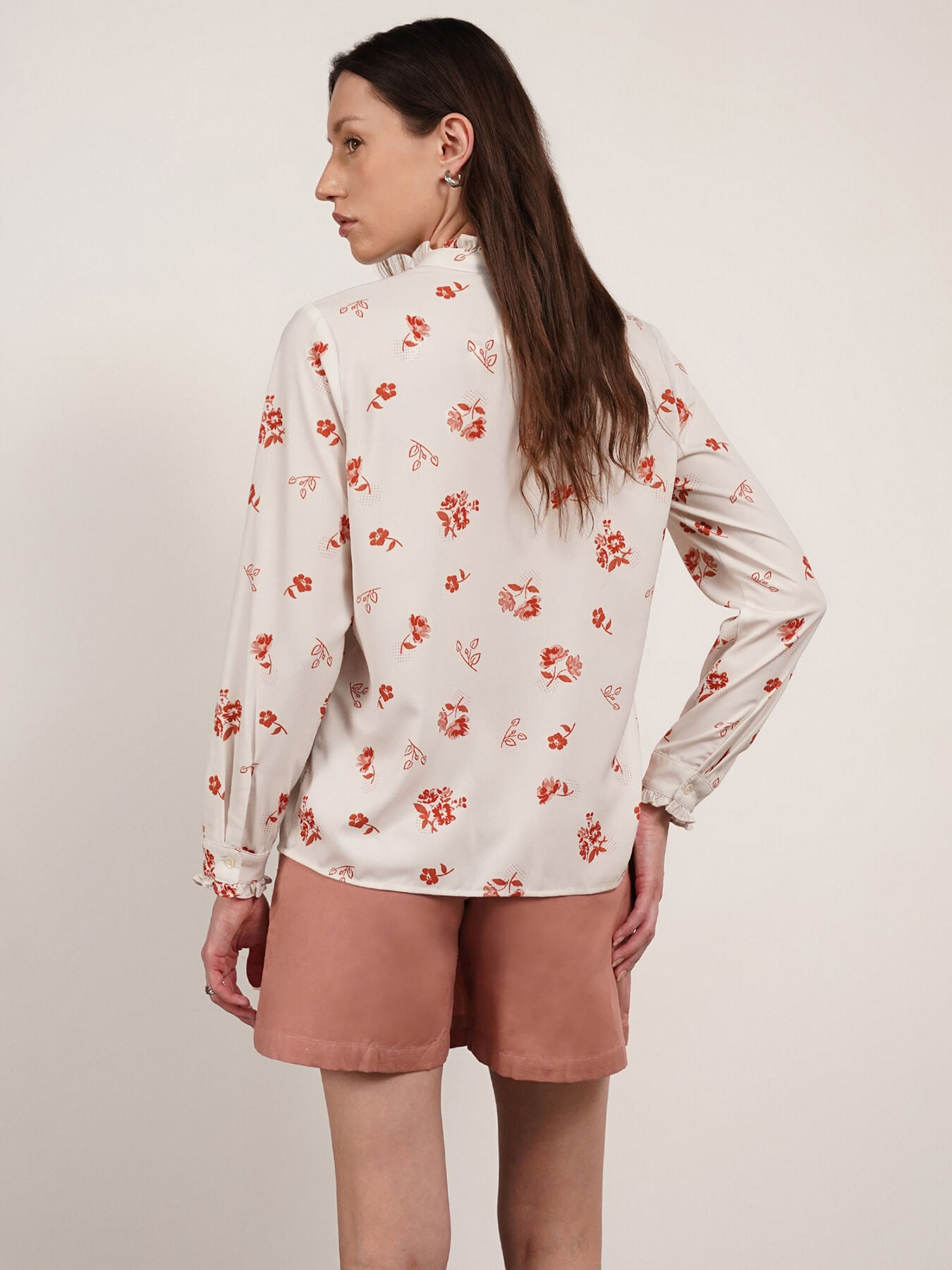 Floral Shirt with Ruffles - White