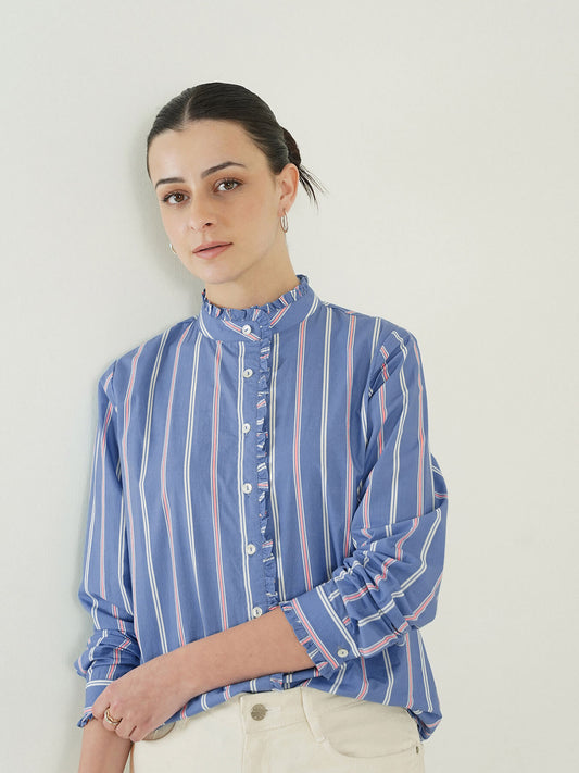 Pure Cotton Striped Shirt - Blue