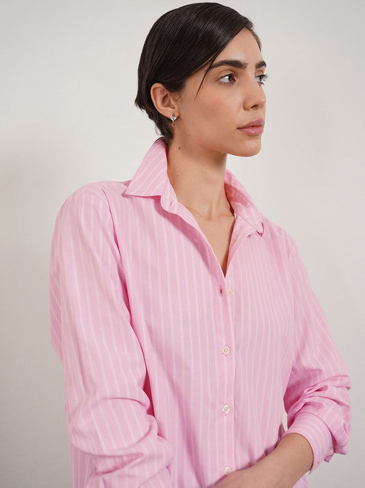 Cotton Blend Crop Shirt - Pink