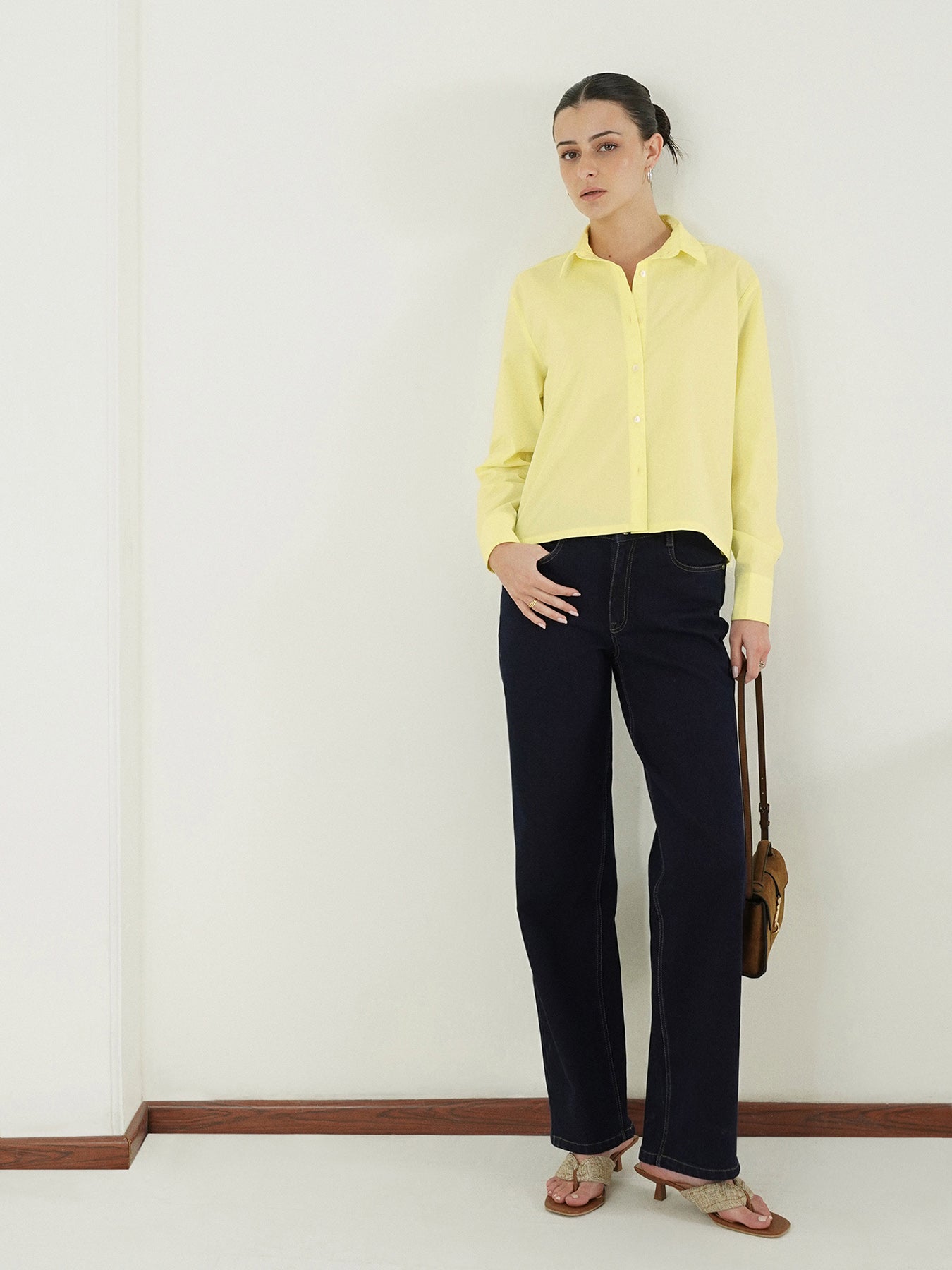 Oversized Crop Shirt - Yellow