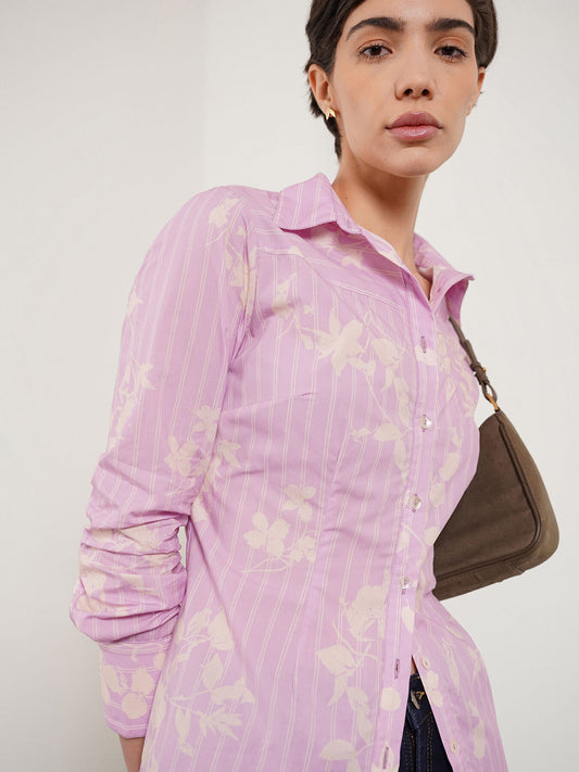 Cotton Striped Fitted Shirt - Lavender
