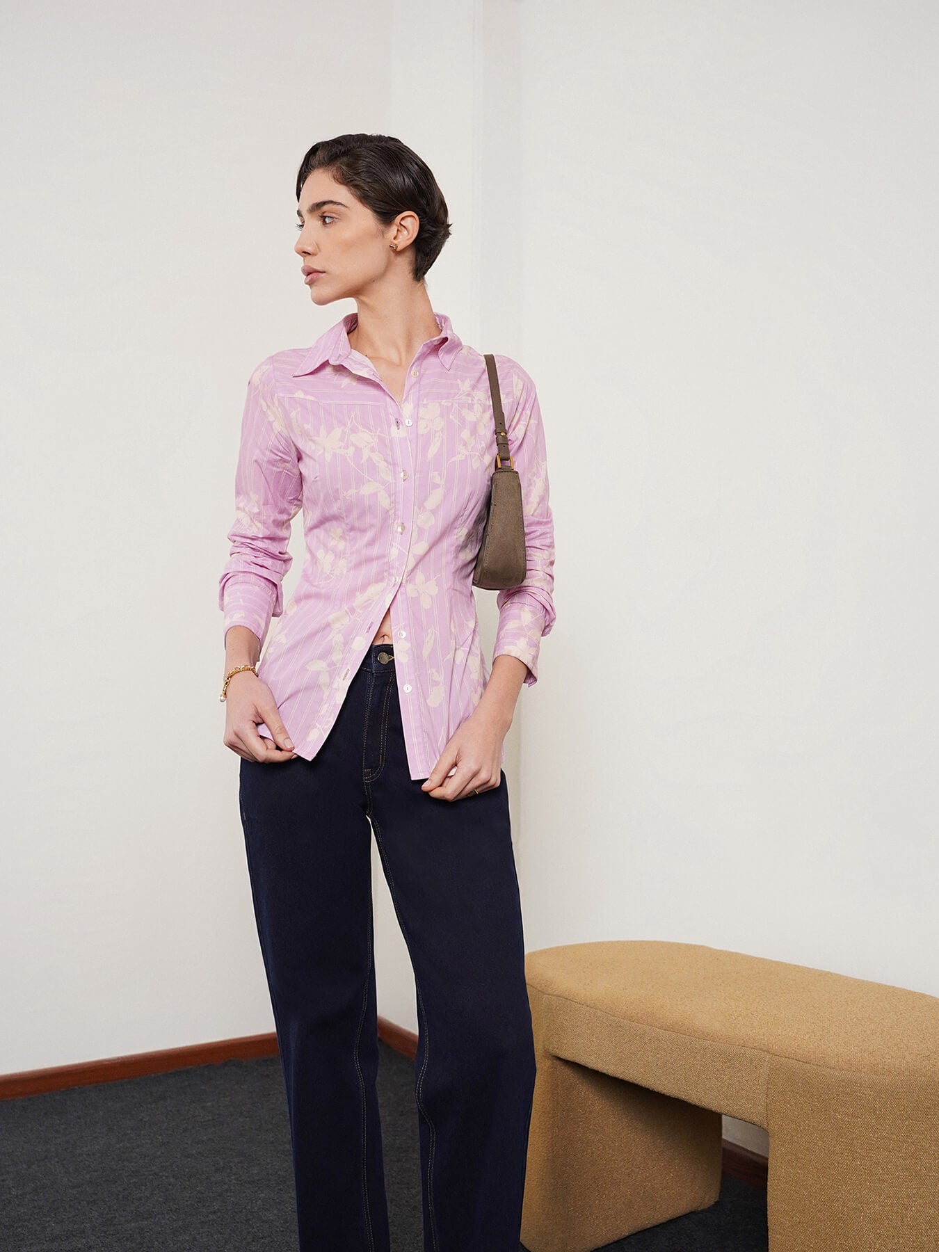 Cotton Striped Fitted Shirt - Lavender